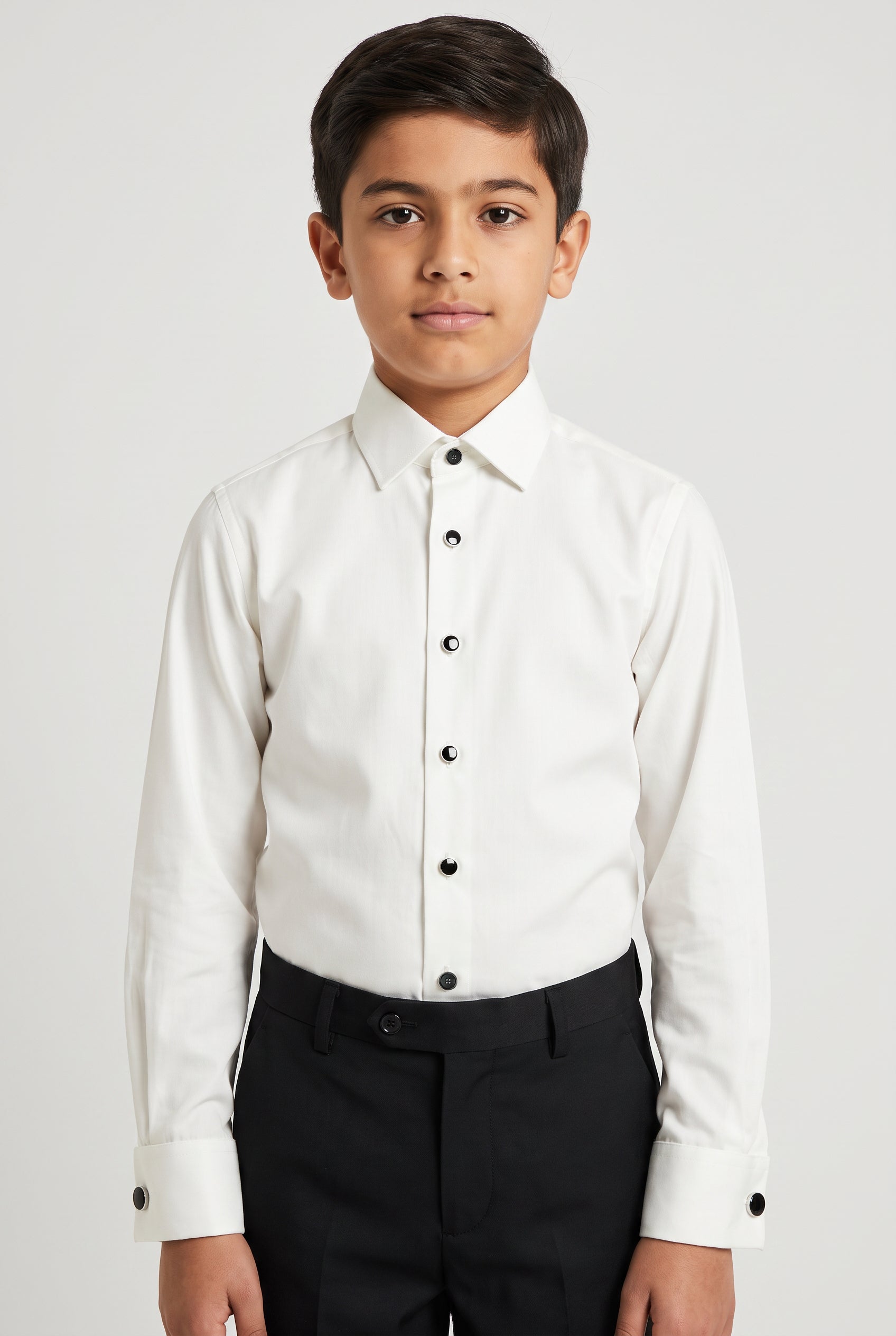 Boys Cotton Dress Shirt with Black Stud Buttons & Cufflinks - Ivory