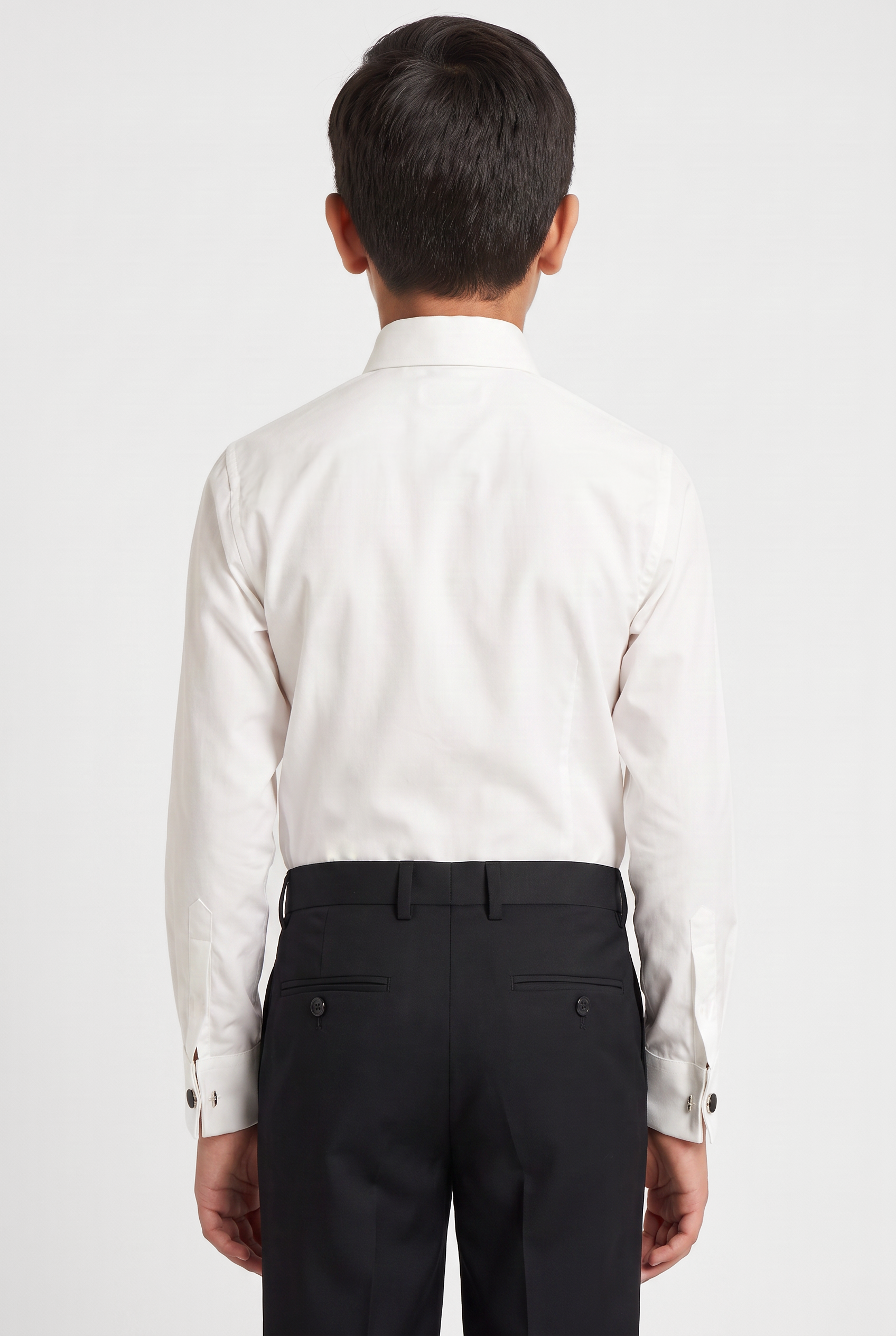 Boys Cotton Dress Shirt with Black Stud Buttons & Cufflinks - Ivory