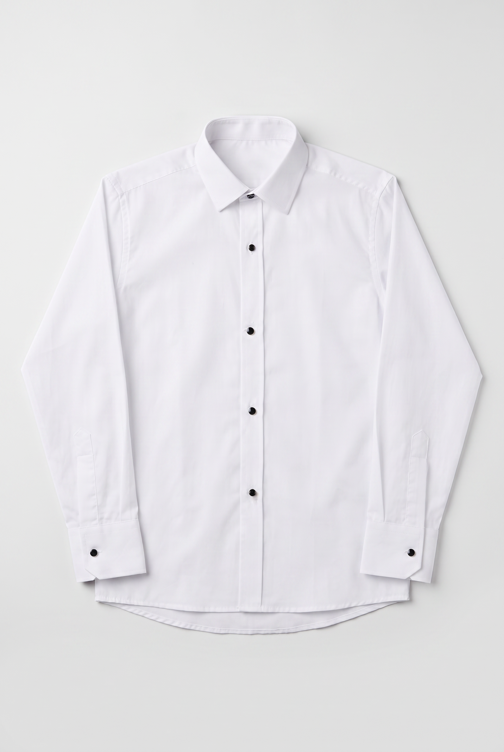 Boys Cotton Dress Shirt with Black Stud Buttons & Cufflinks - White