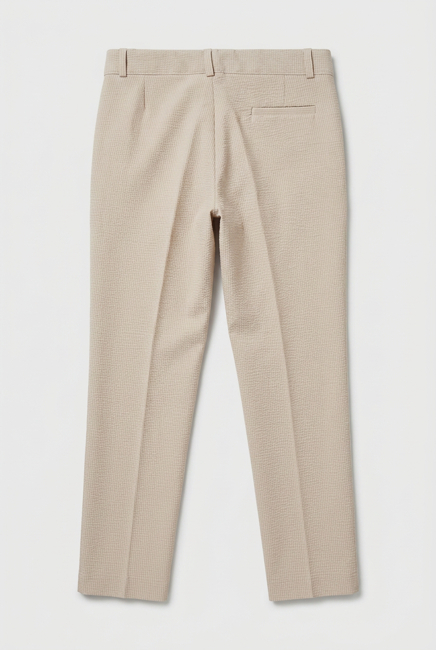 Boys Cotton Seersucker Double Breasted Suit - Beige