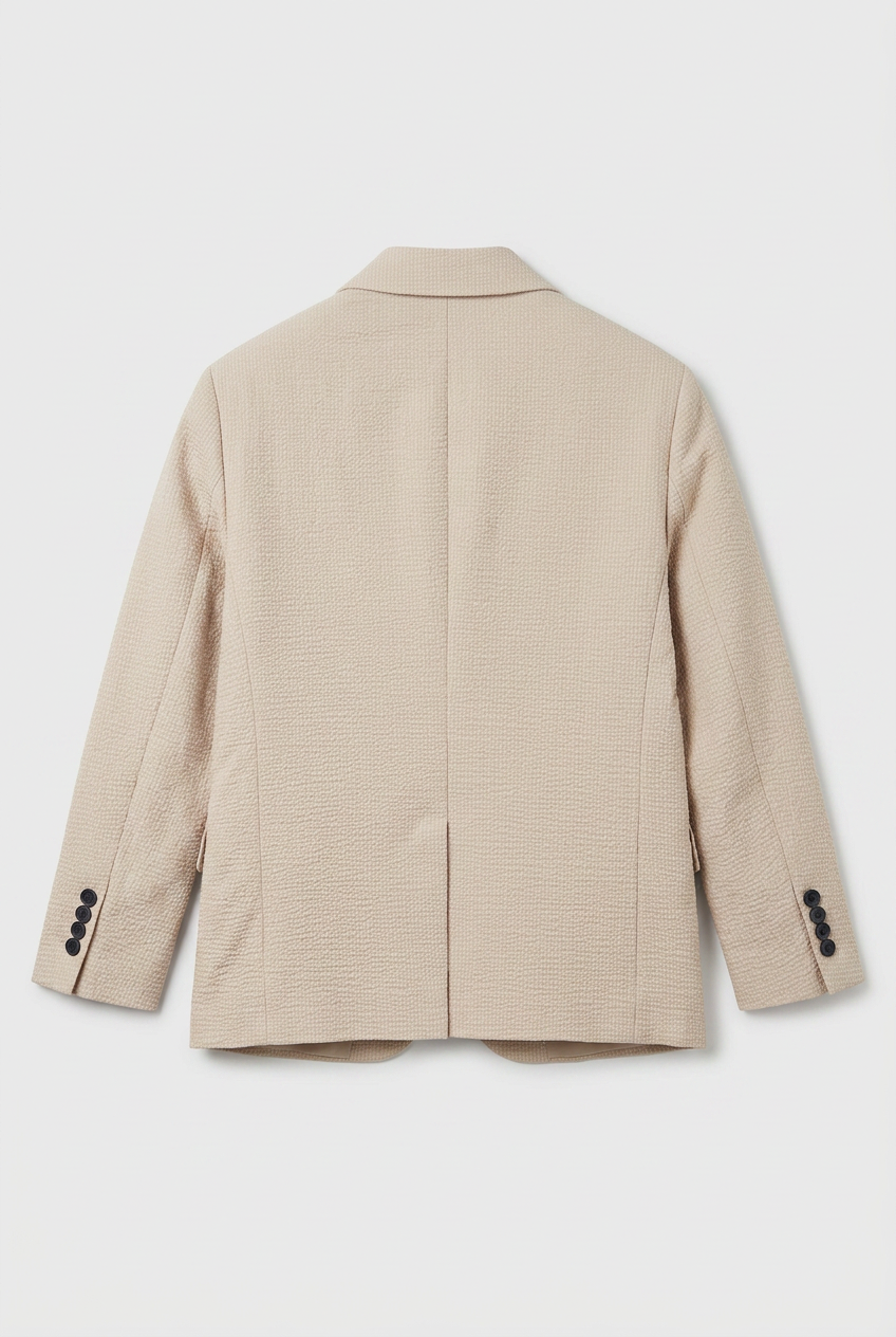 Boys Cotton Seersucker Double Breasted Suit - Beige