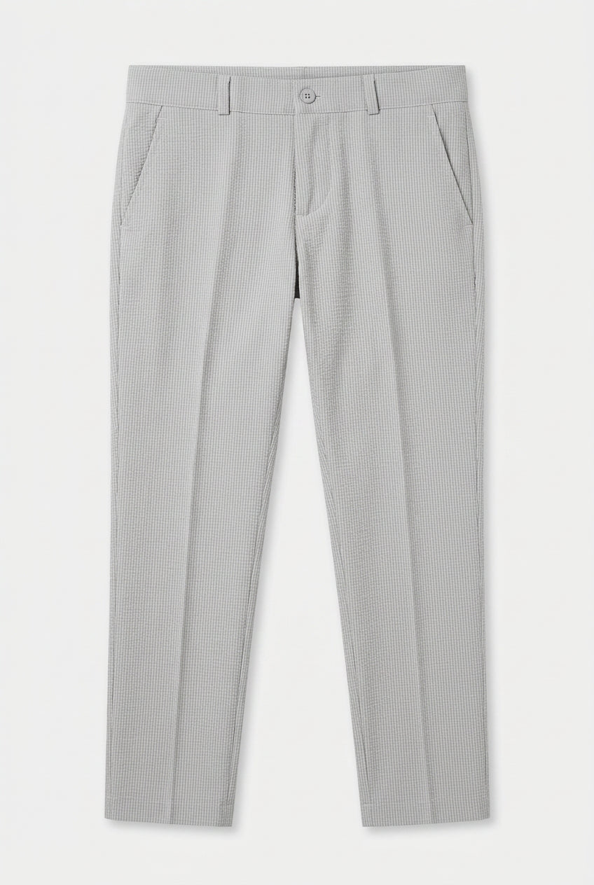 Boys Cotton Seersucker Double Breasted Suit - Grey