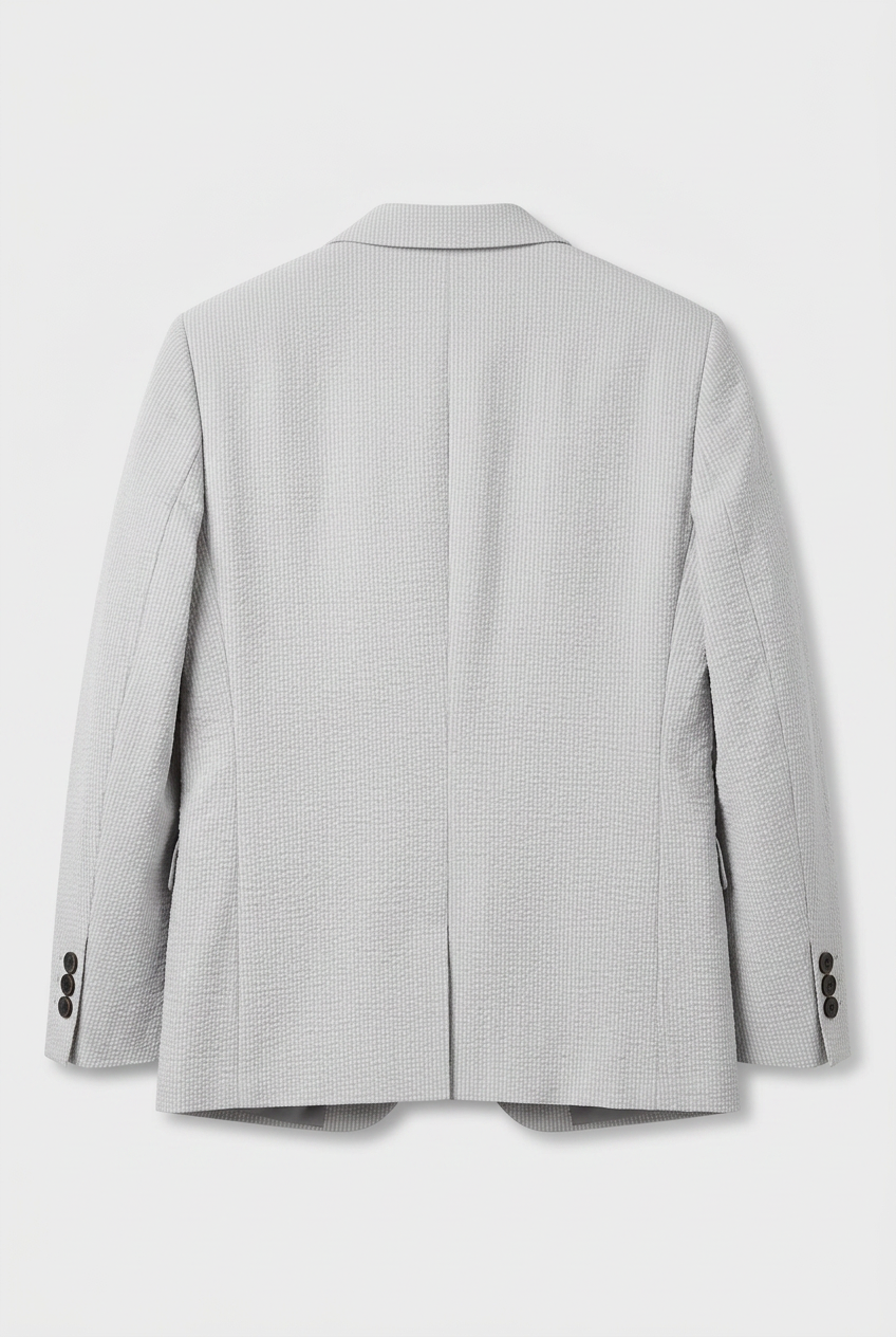 Boys Cotton Seersucker Double Breasted Suit - Grey