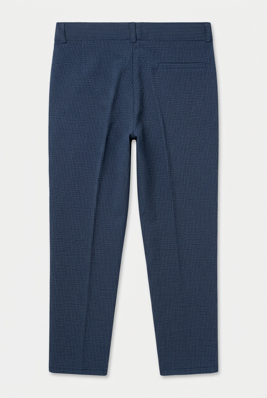 Boys Cotton Seersucker Double Breasted Suit - Navy