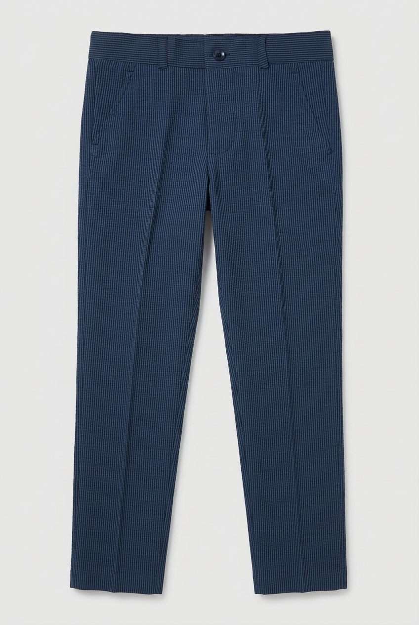 Boys Cotton Seersucker Double Breasted Suit - Navy