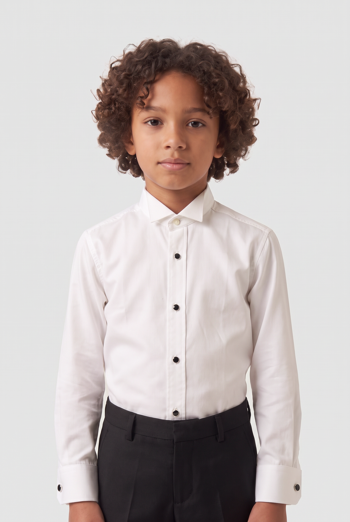 Boys Cotton Tuxedo Shirt with Black Stud Buttons & Cufflinks - Ivory