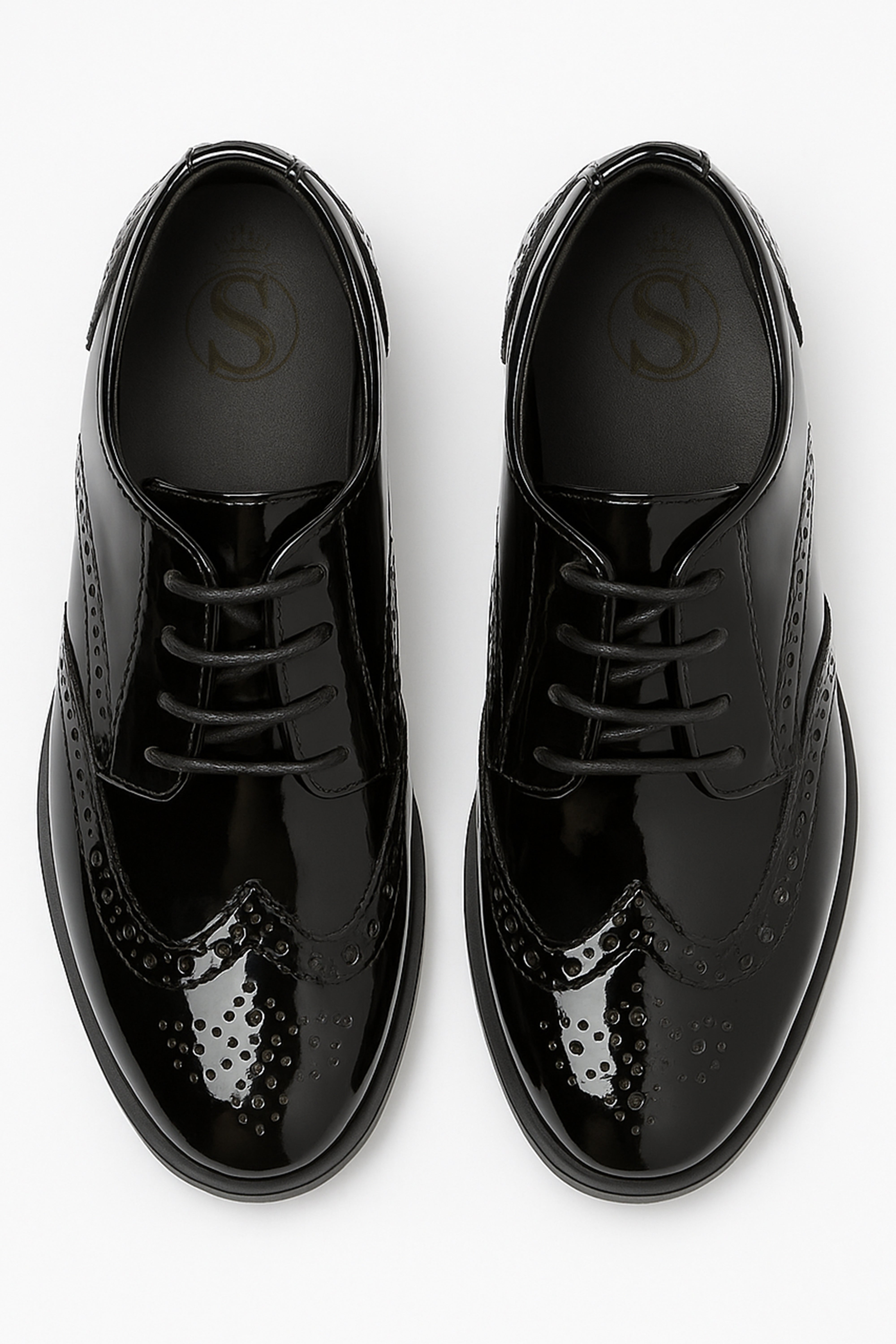 Boys Derby Brogue Lace Up Dress Shoes - Black Front Picture