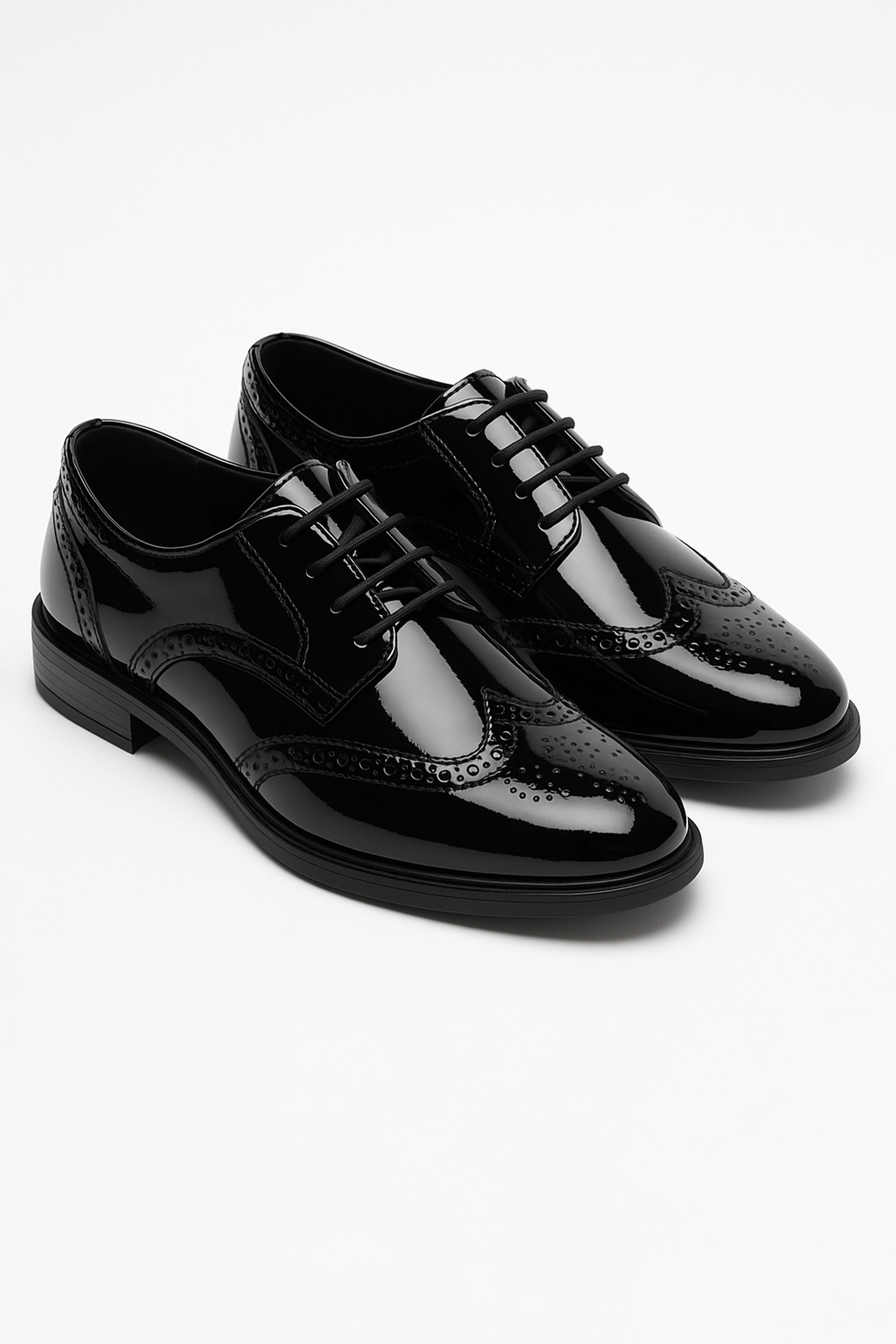 Boys Derby Brogue Lace Up Dress Shoes - Black Pair Side Picture
