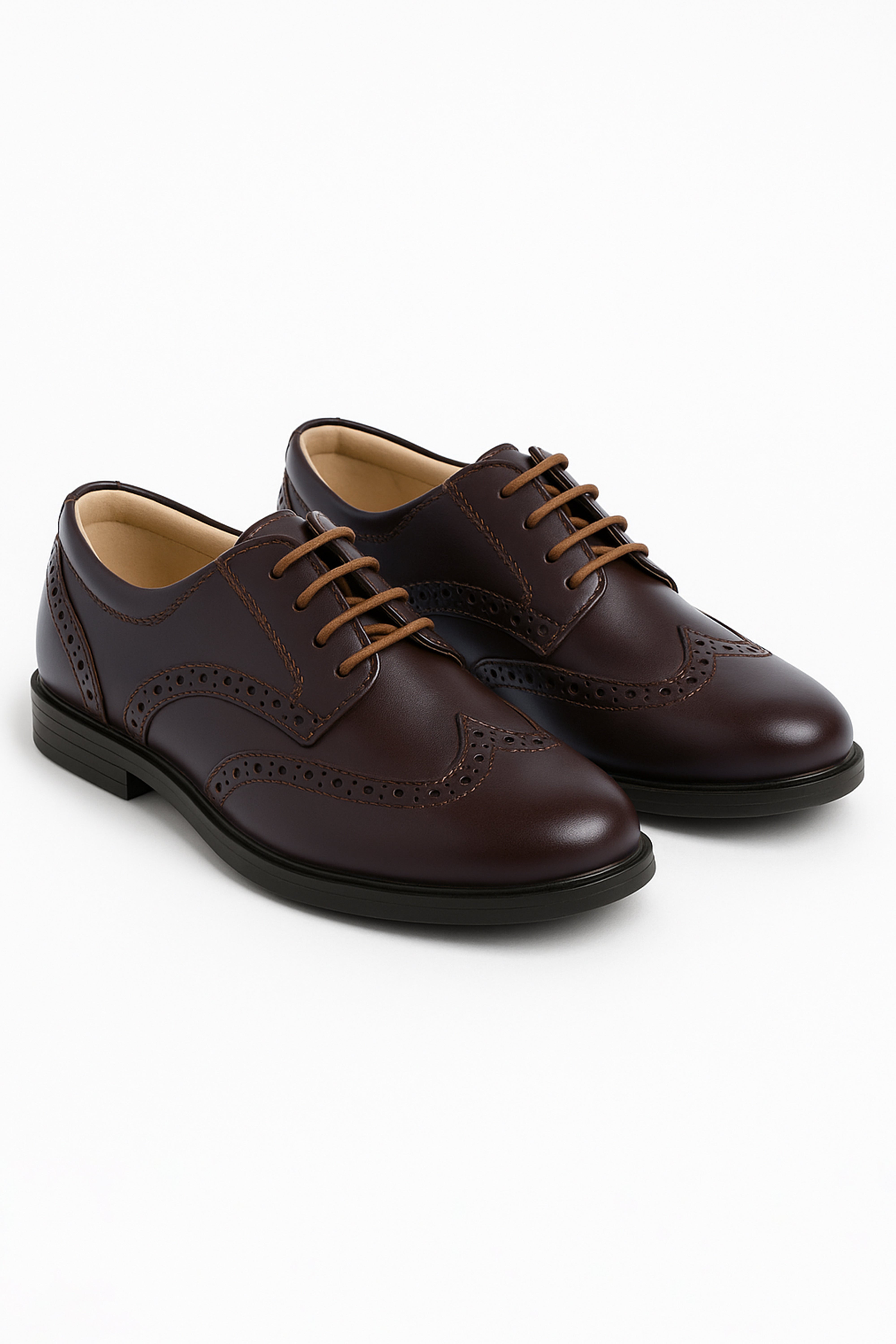 Boys Derby Brogue Lace Up Dress Shoes - Dark Brown