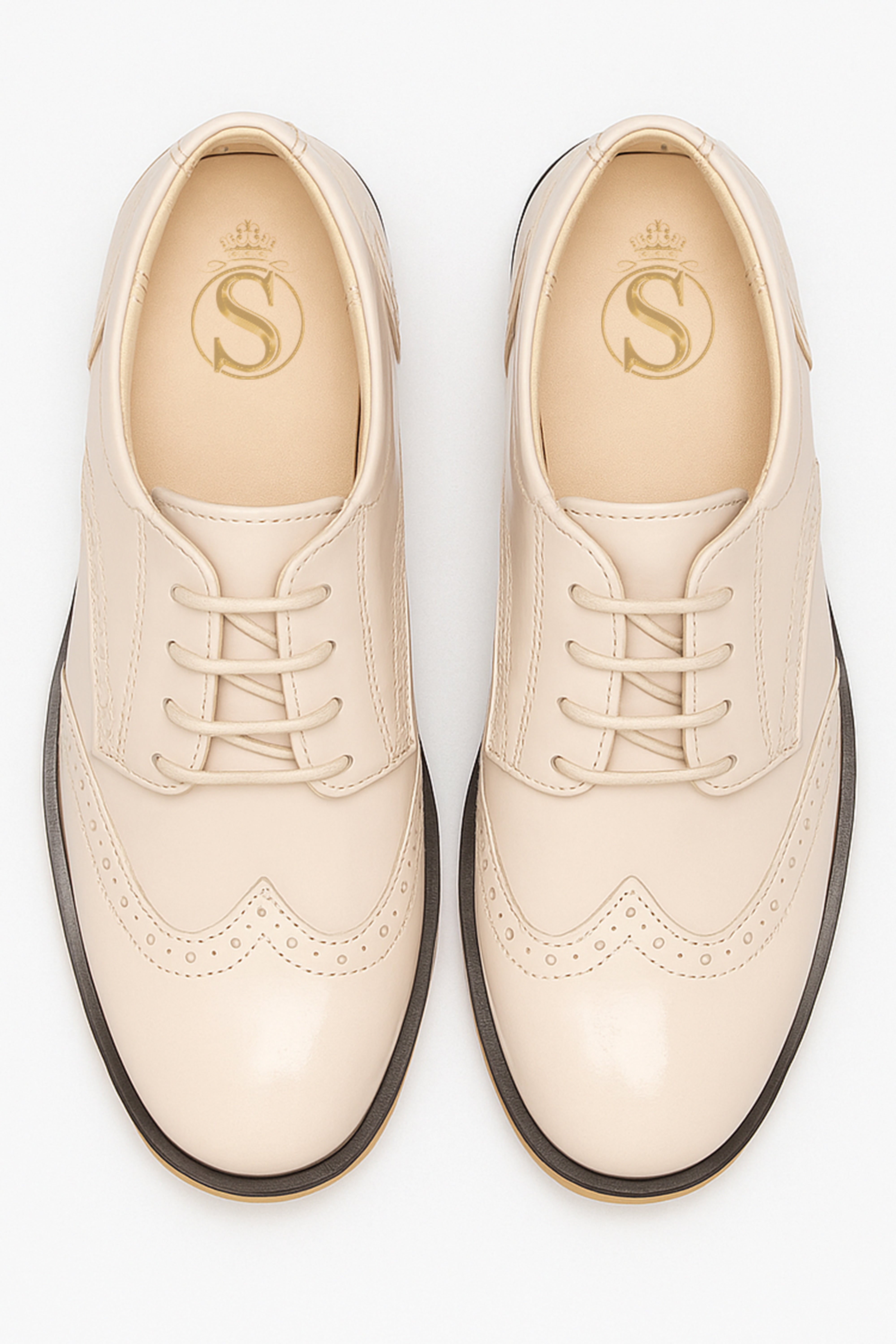 Boys Derby Brogue Lace Up Dress Shoes - Ivory Front Picture