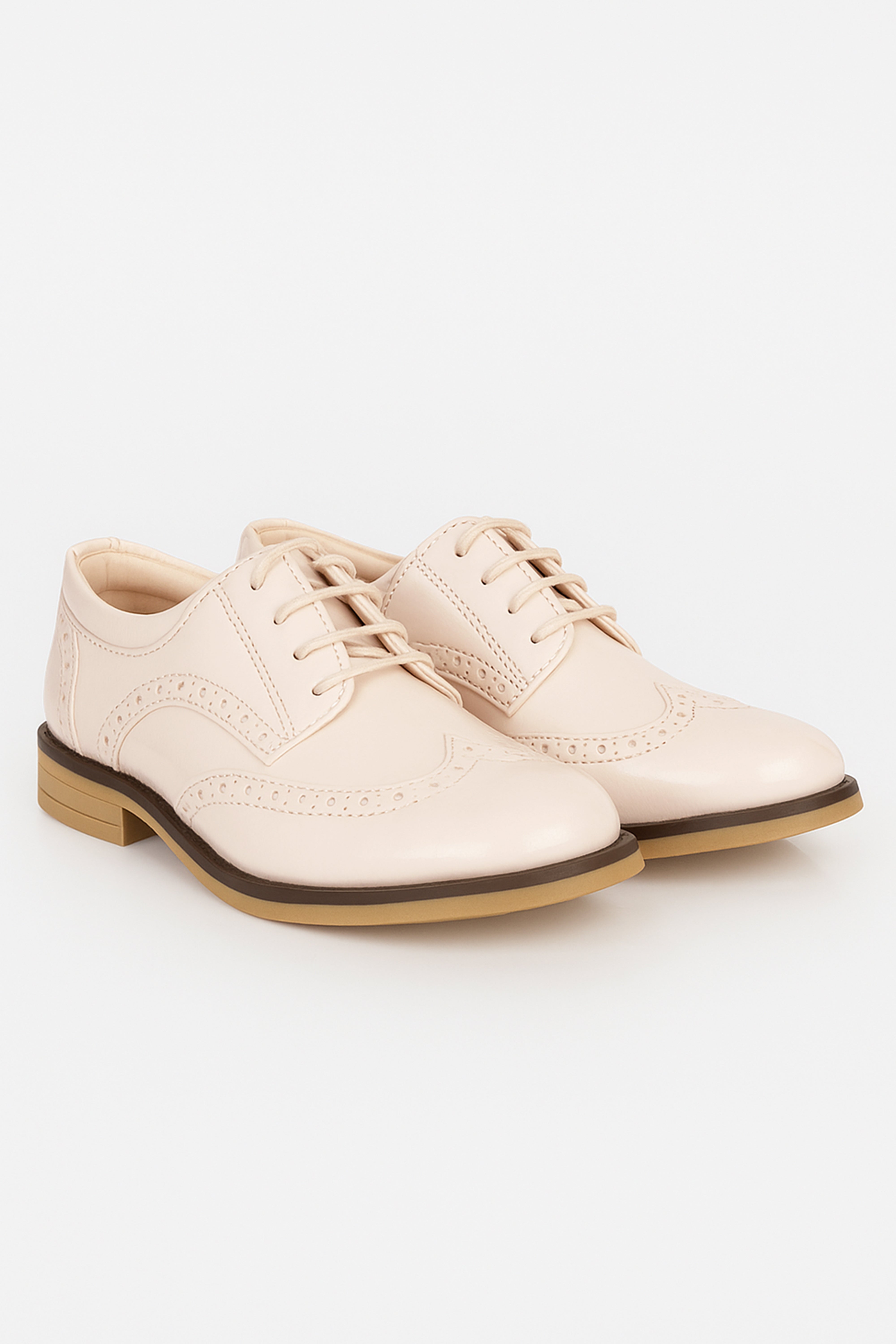 Boys Derby Brogue Lace Up Dress Shoes - Ivory Pair Side Picture