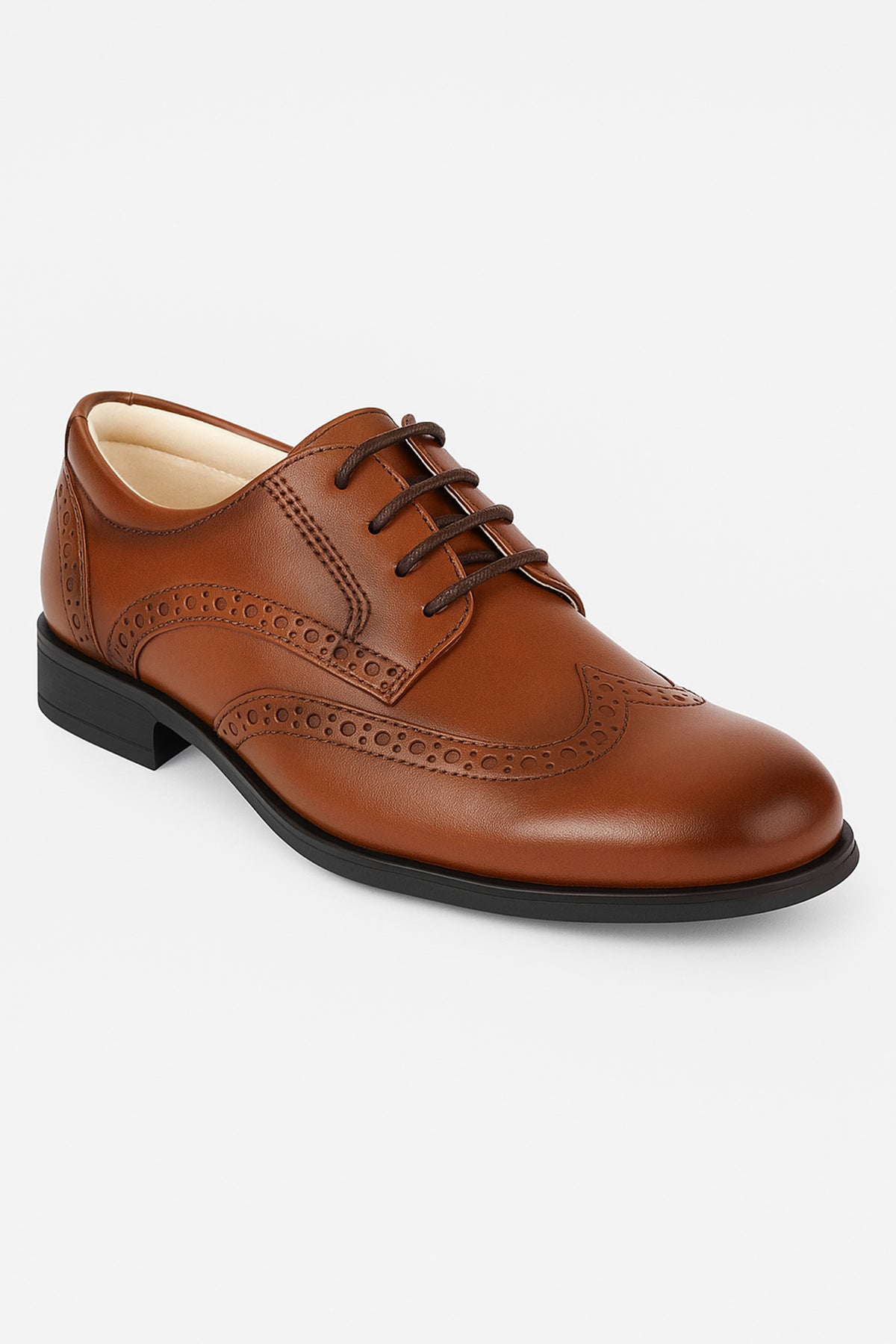 Boys Derby Brogue Wingtip Dress Shoes in Tan Brown | Sirri