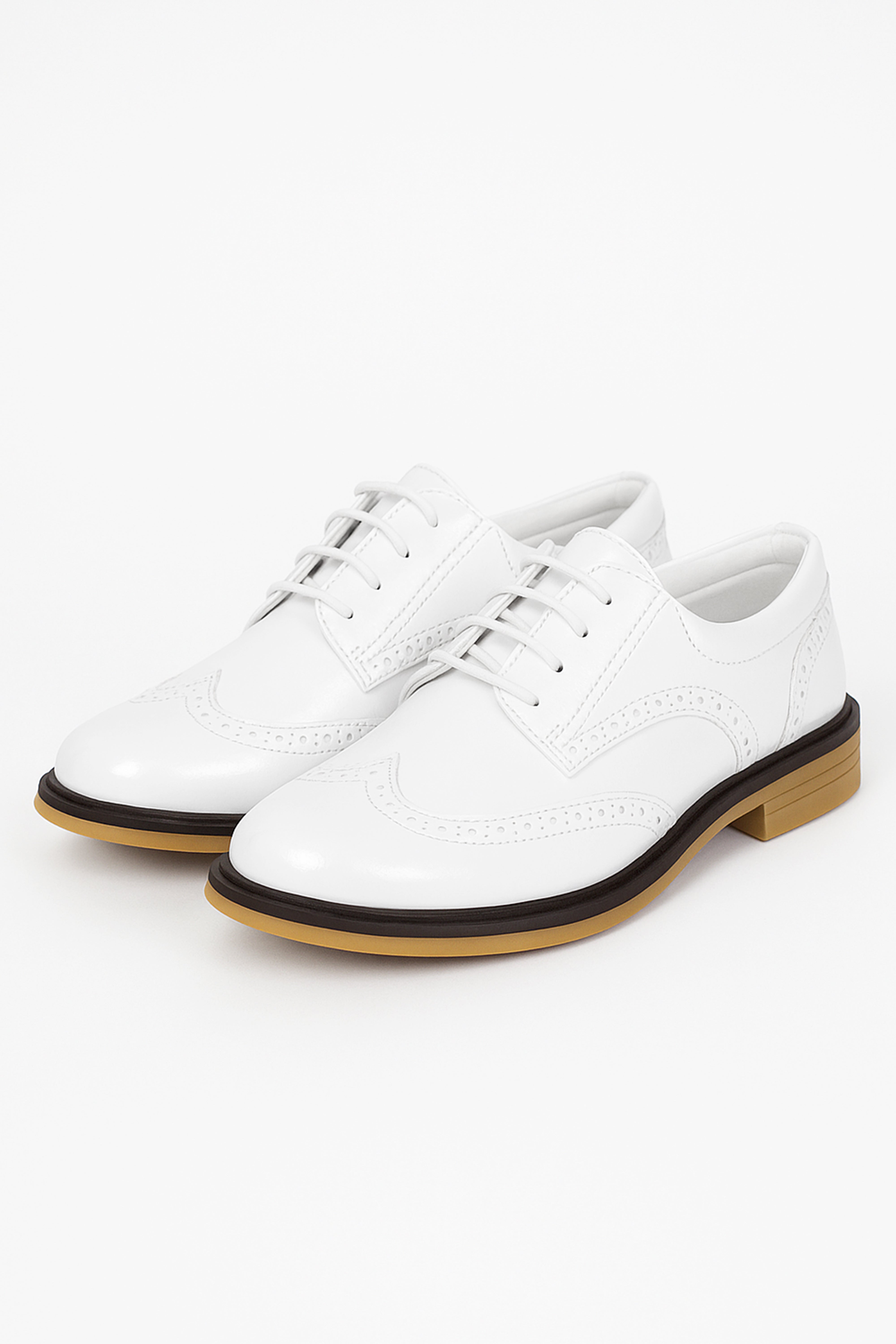 Boys Derby Brogue Lace Up Dress Shoes - White Pair Side Picture