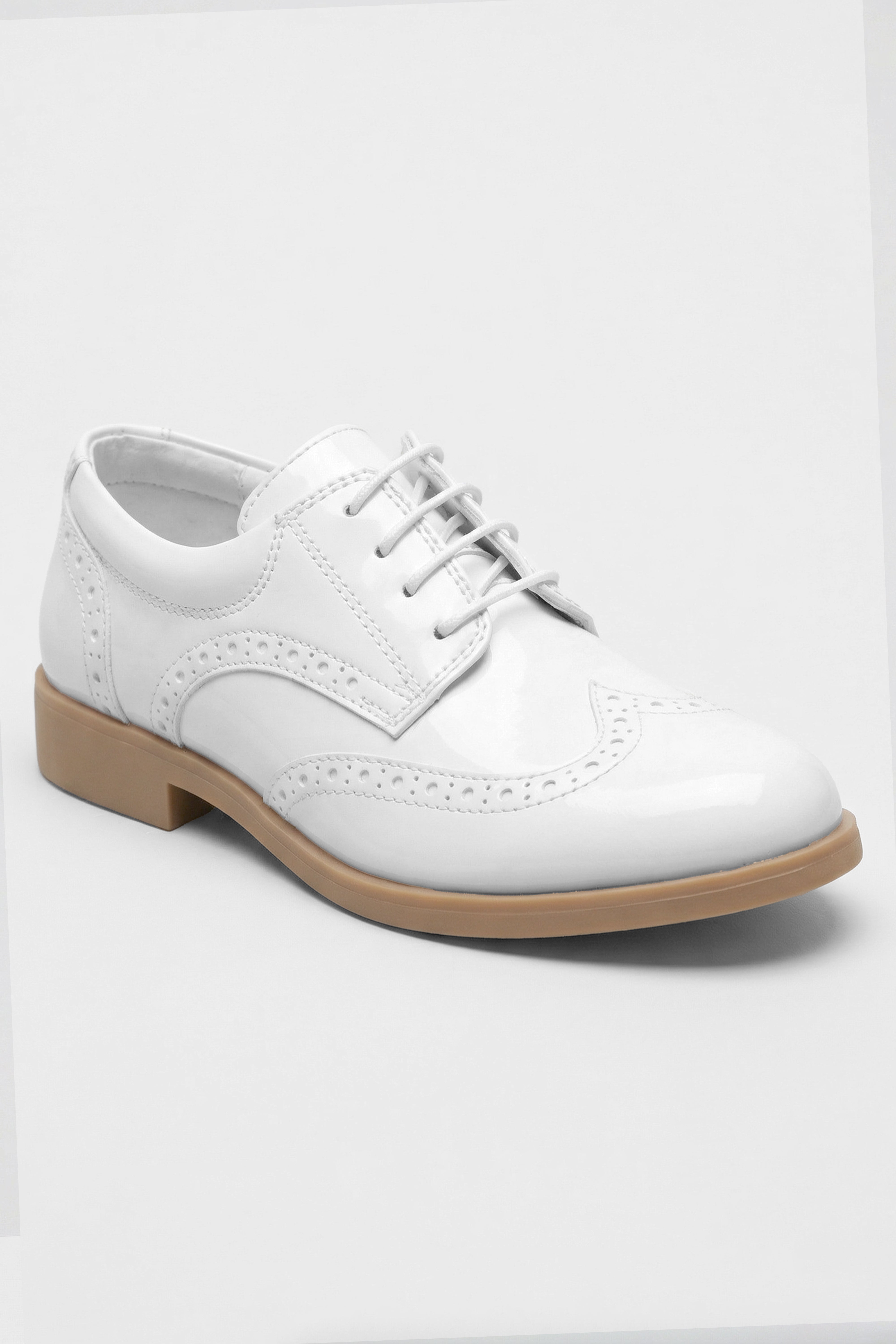 Boys Derby Brogue Lace Up Dress Shoes - White