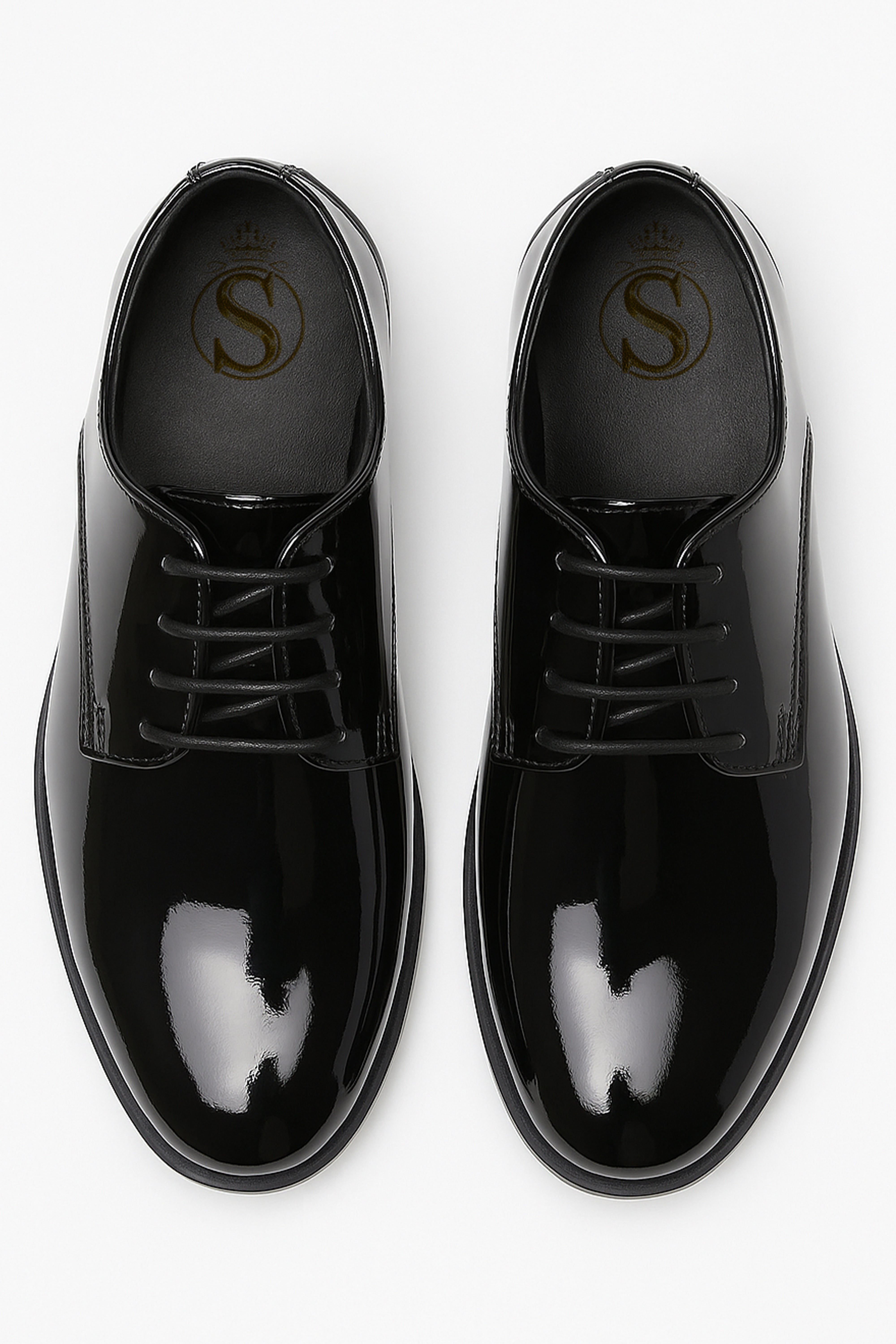 Boys Derby Patent Lace Up Formal Shoes - Black Front Picture