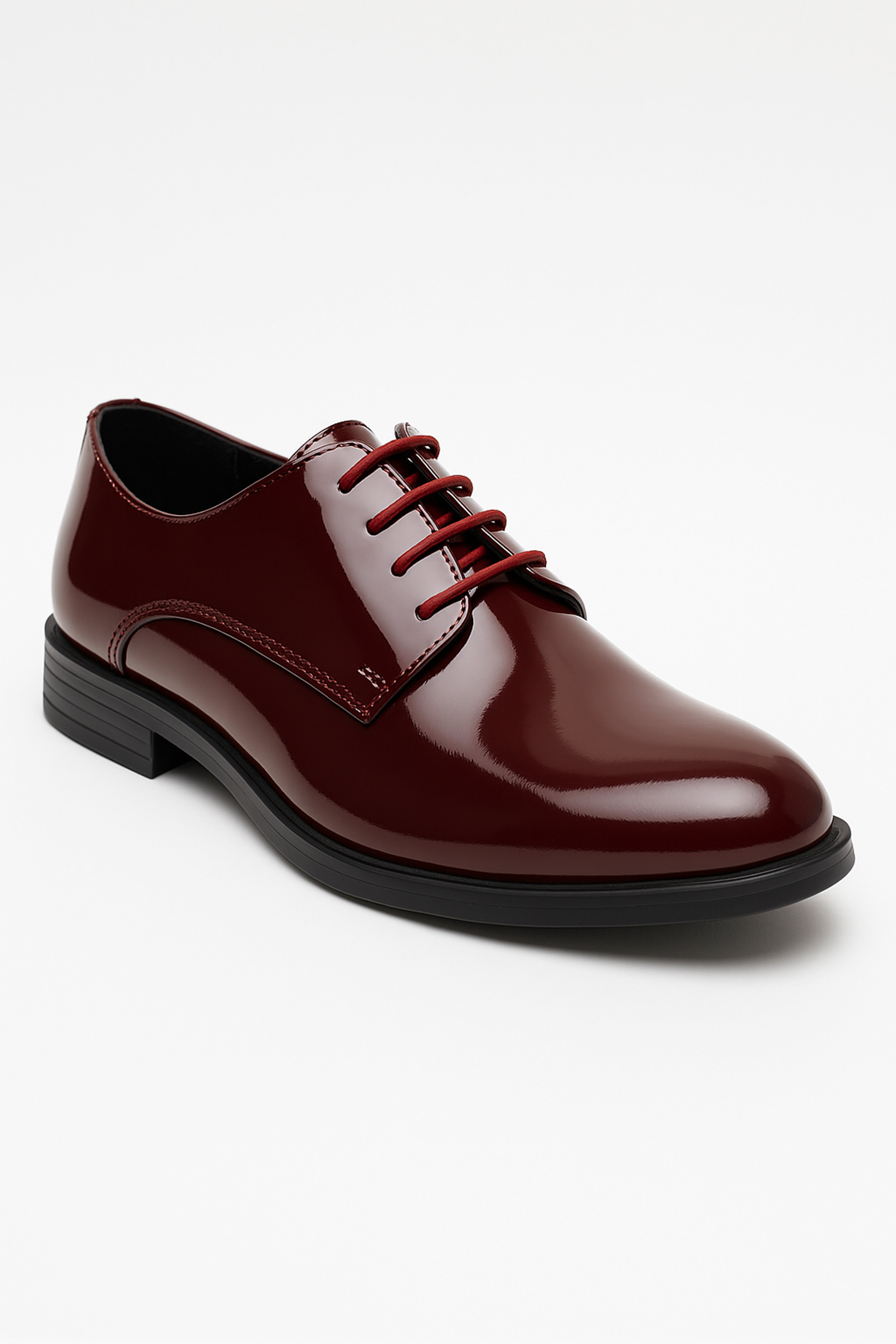 Boys Derby Patent Lace Up Formal Shoes - Burgundy Side Picture
