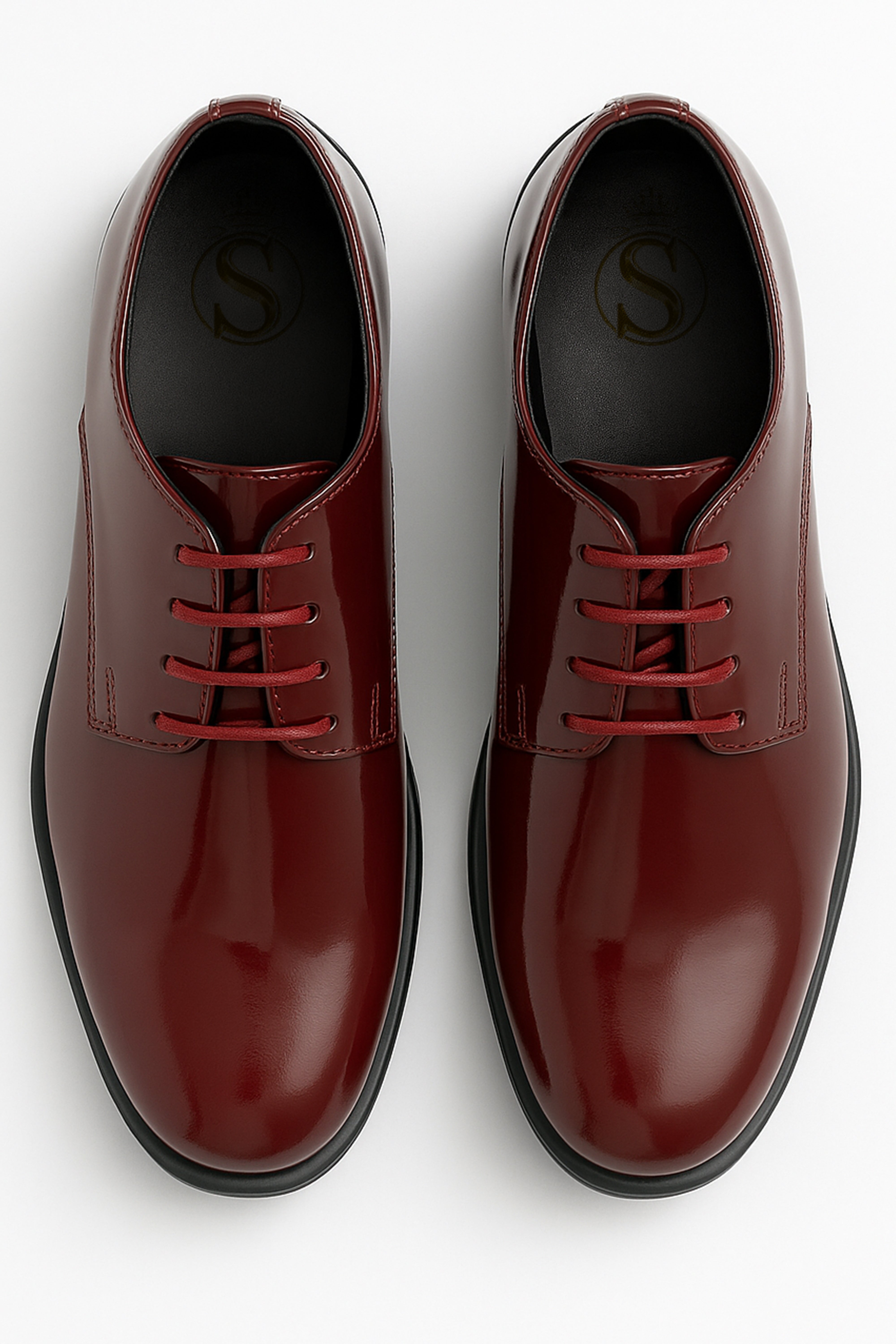 Boys Derby Patent Lace Up Formal Shoes - Burgundy Front Picture