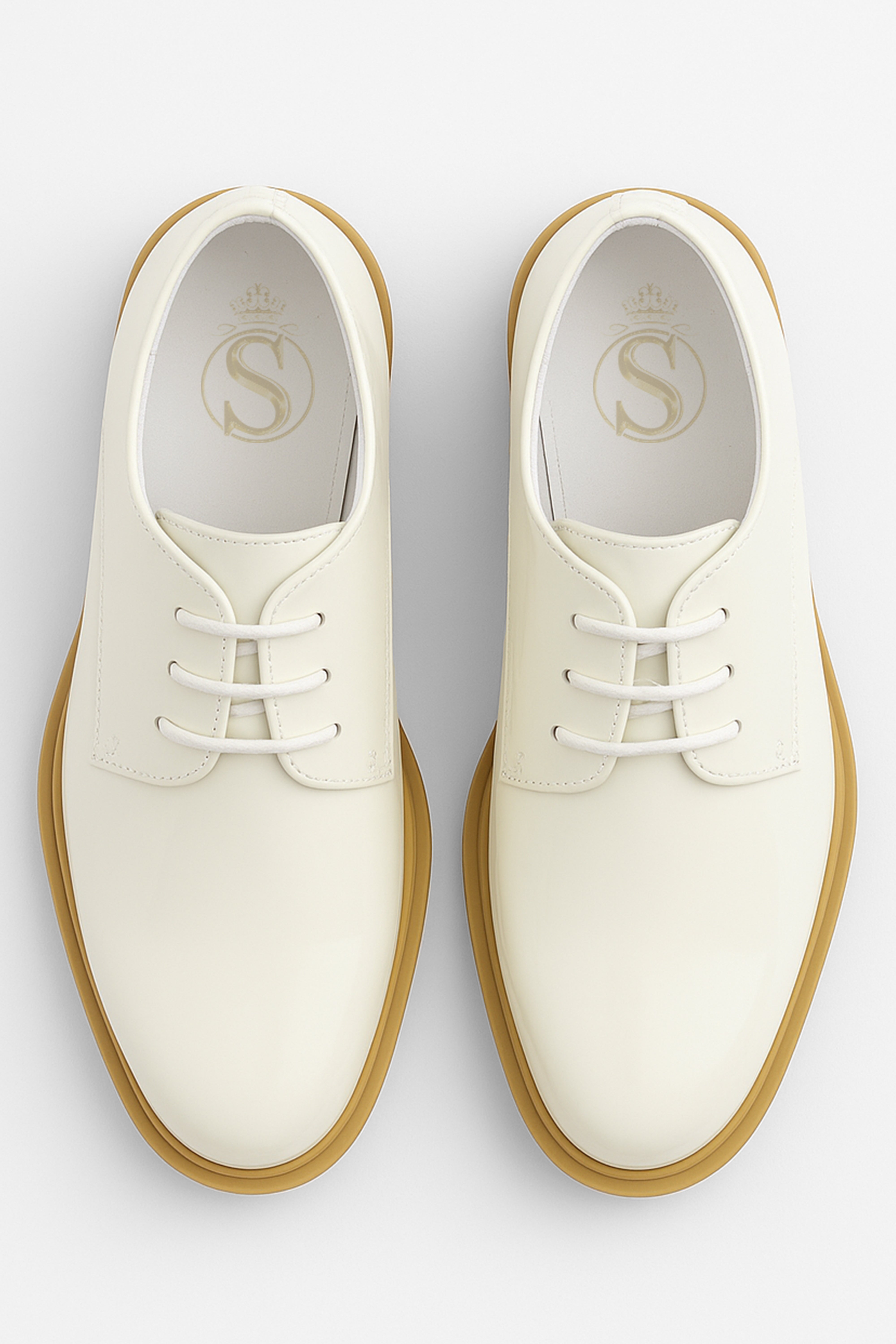 Boys Derby Patent Lace Up Formal Shoes - Ivory Front Picture