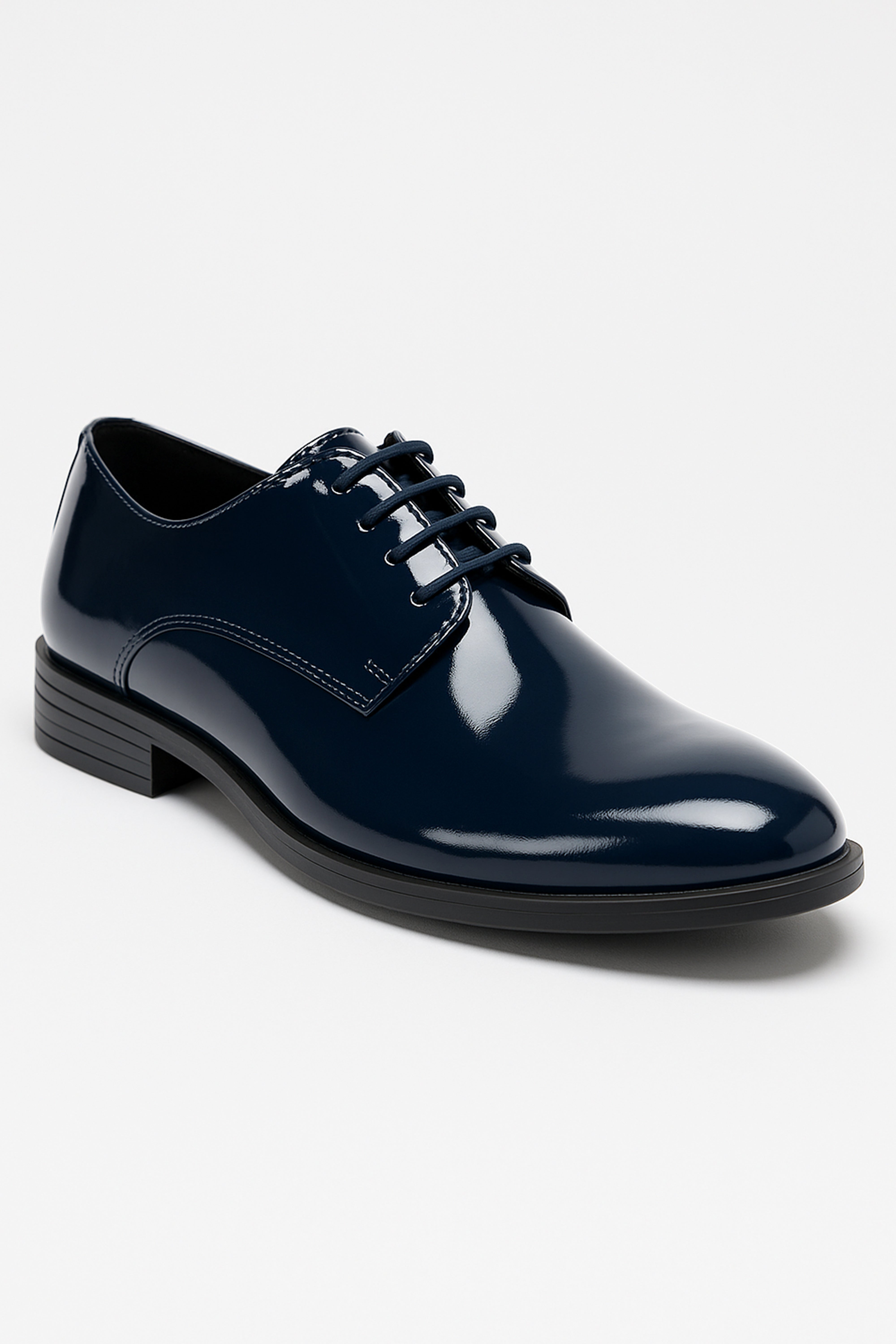 Boys Derby Patent Lace Up Formal Shoes - Navy Blue Side Picture