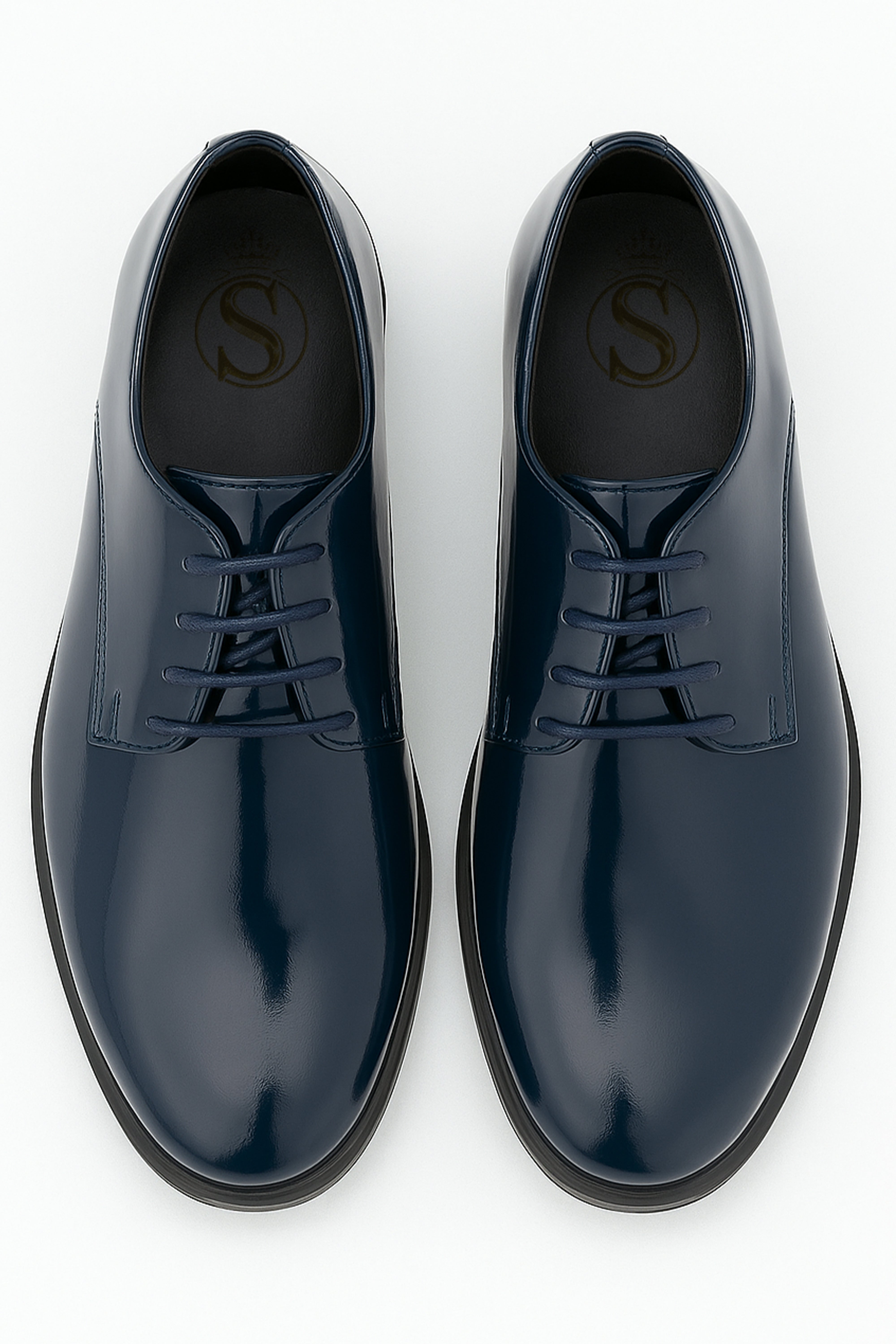 Boys Derby Patent Lace Up Formal Shoes - Navy Blue Front Picture