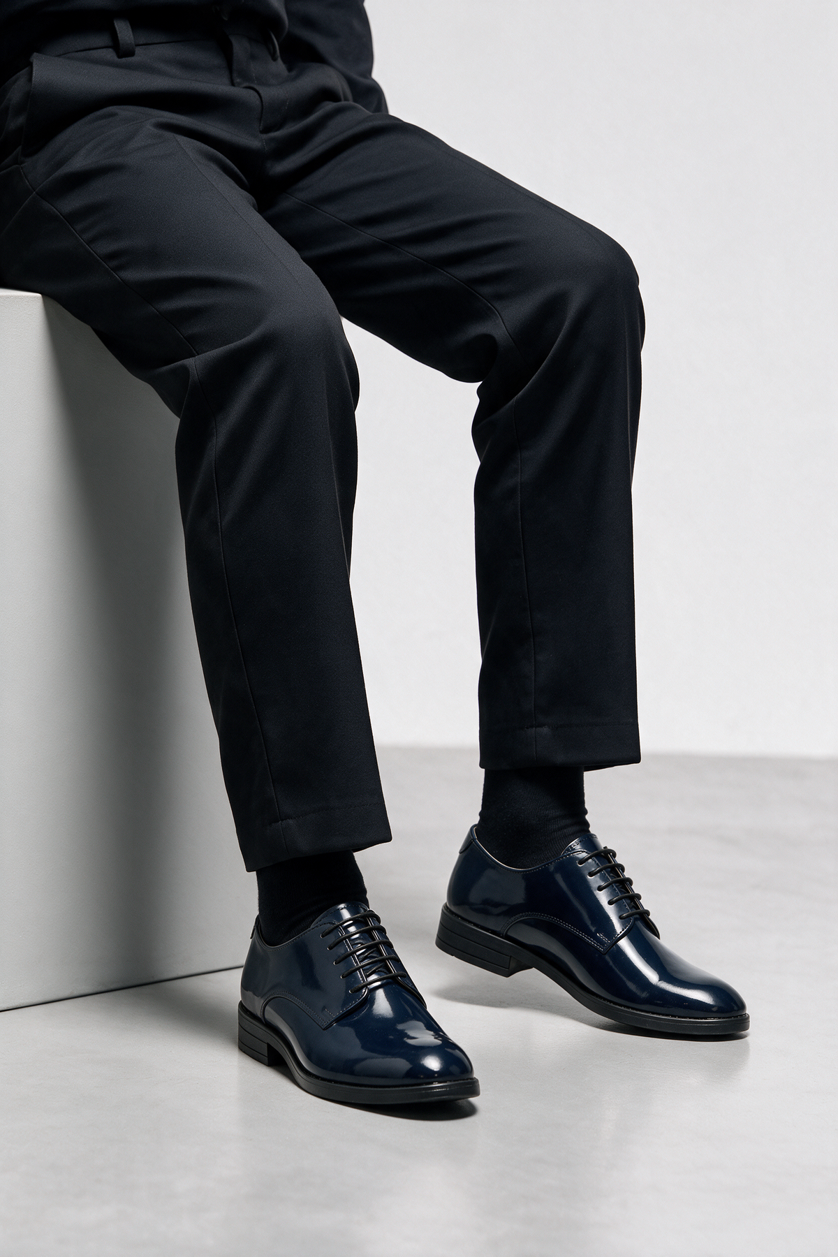 Boys Derby Patent Lace Up Formal Shoes - Navy