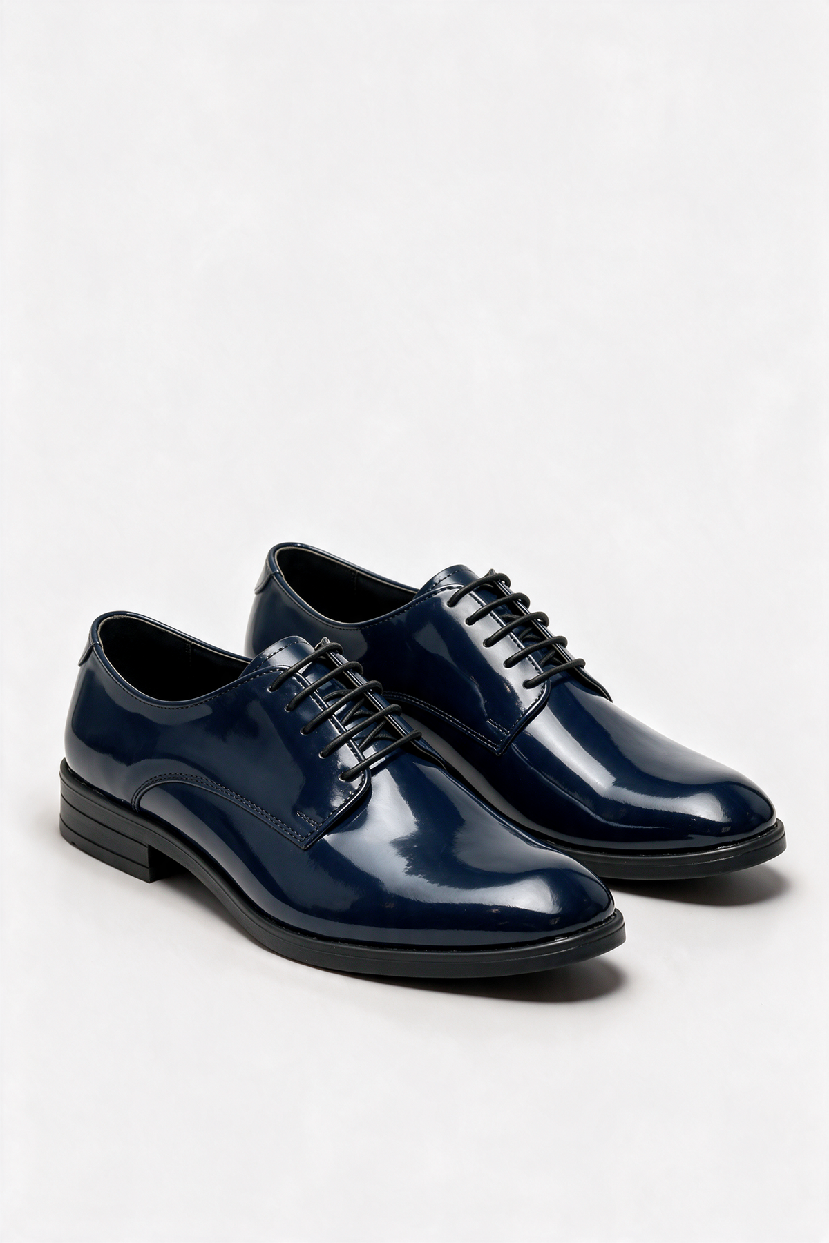 Boys Derby Patent Lace Up Formal Shoes - Navy