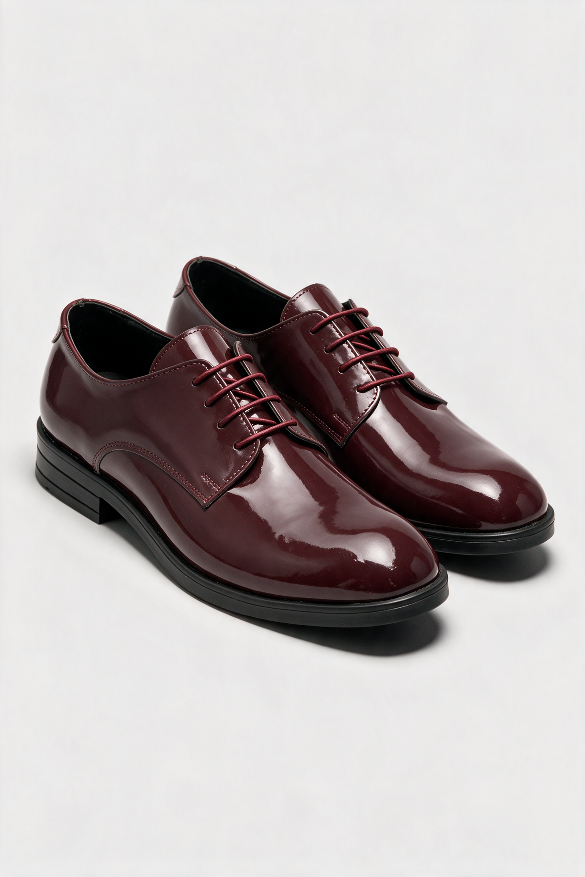 Boys Derby Patent Lace Up Formal Shoes - Wine