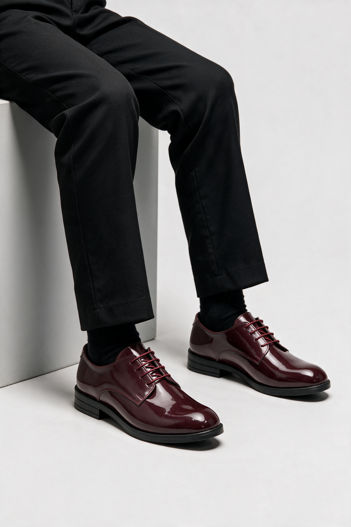 Boys Derby Patent Lace Up Formal Shoes - Wine