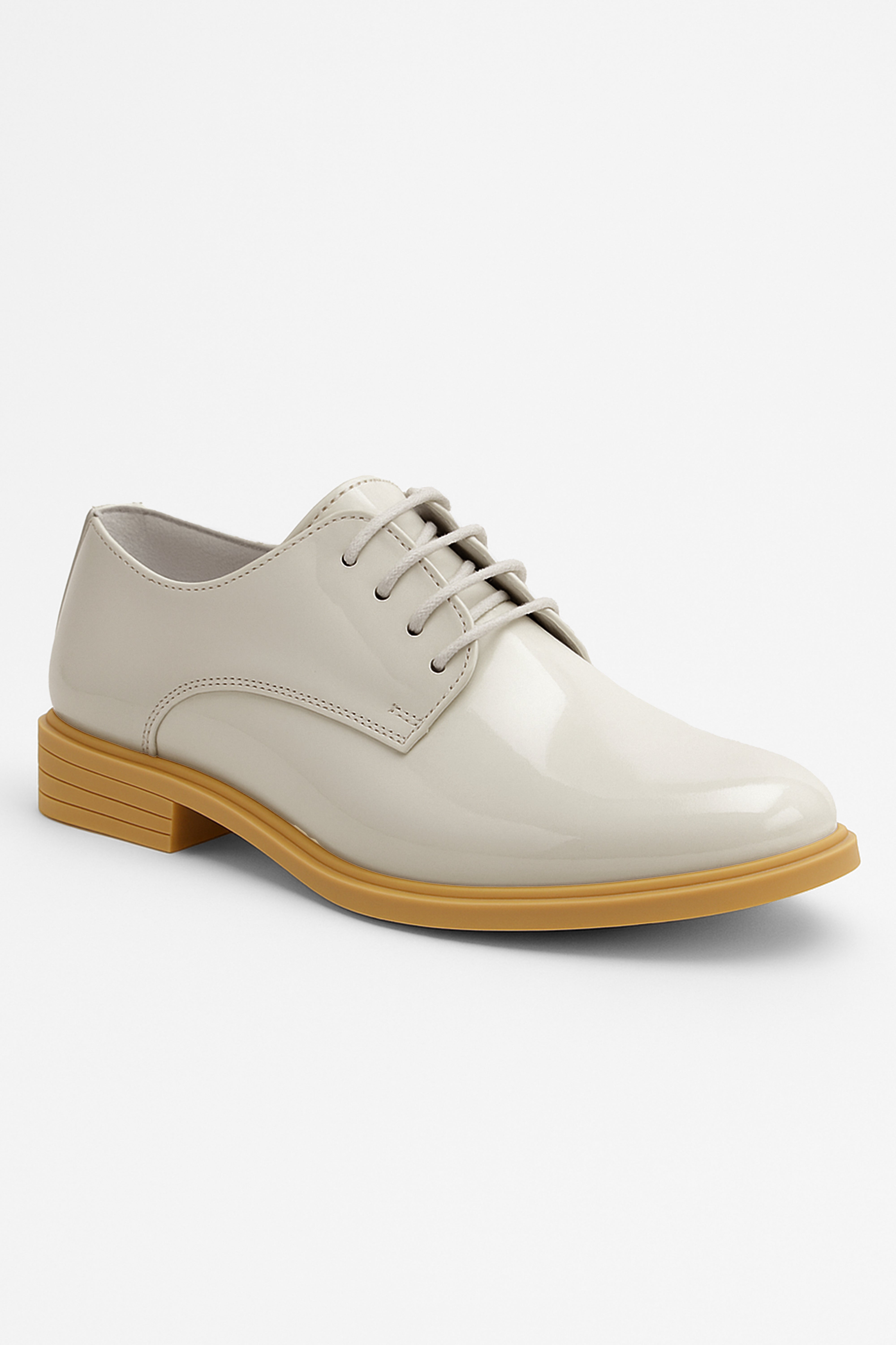 Boys Derby Patent Lace Up White Communion Shoes - Ivory Side Picture