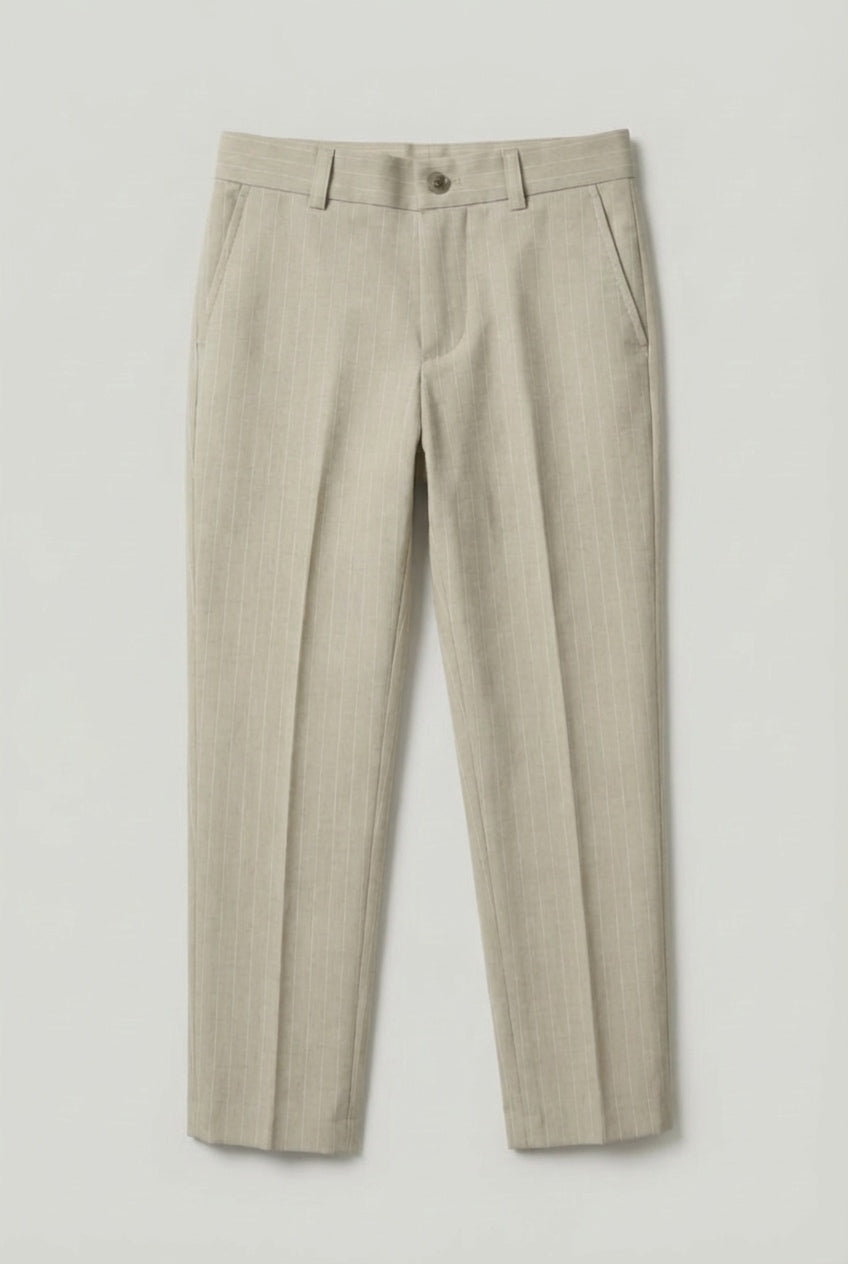 Boys Double-Breasted Pinstripe Suit - 3-Piece & 6-Piece Set - Beige
