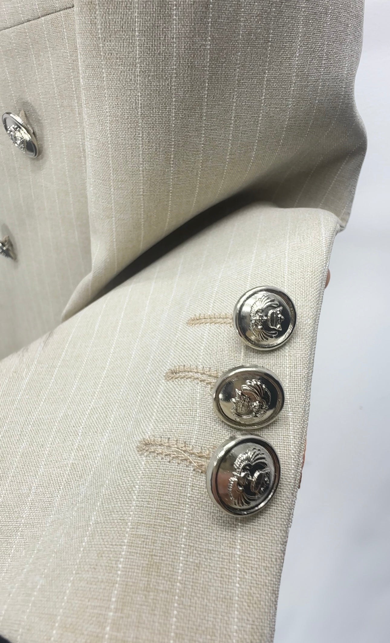 Boys Double-Breasted Pinstripe Suit - 3-Piece & 6-Piece Set - Beige