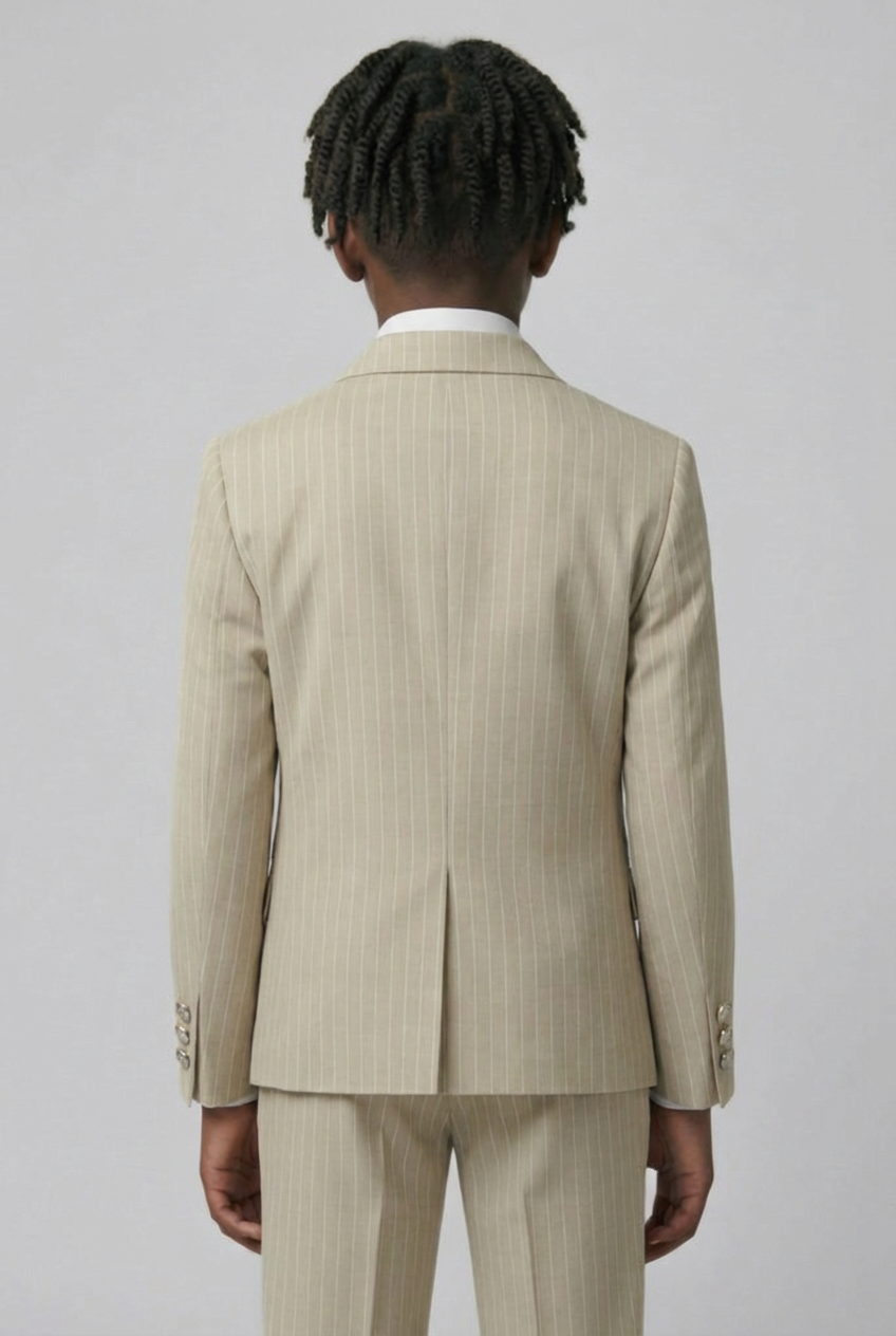 Boys Double-Breasted Pinstripe Suit - 3-Piece & 6-Piece Set - Beige