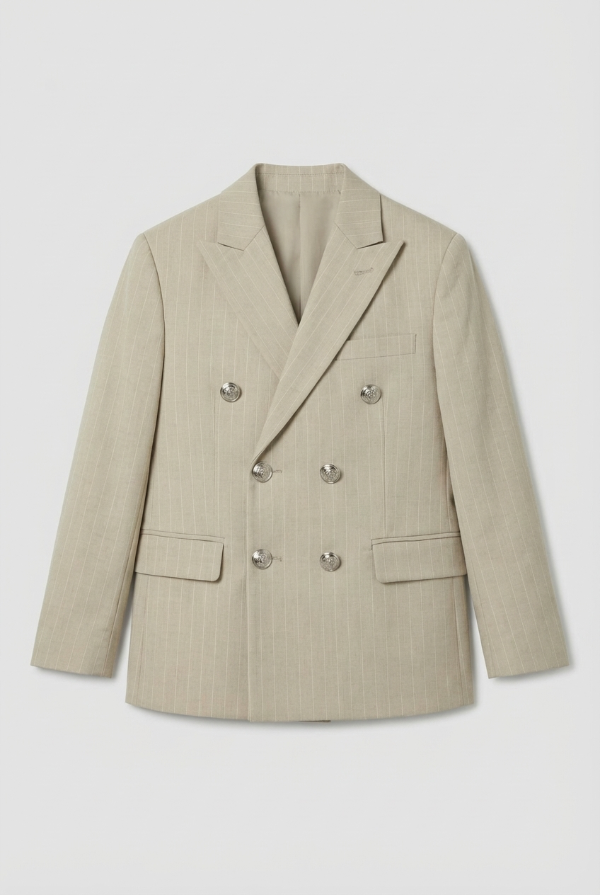 Boys Double-Breasted Pinstripe Suit - 3-Piece & 6-Piece Set - Beige