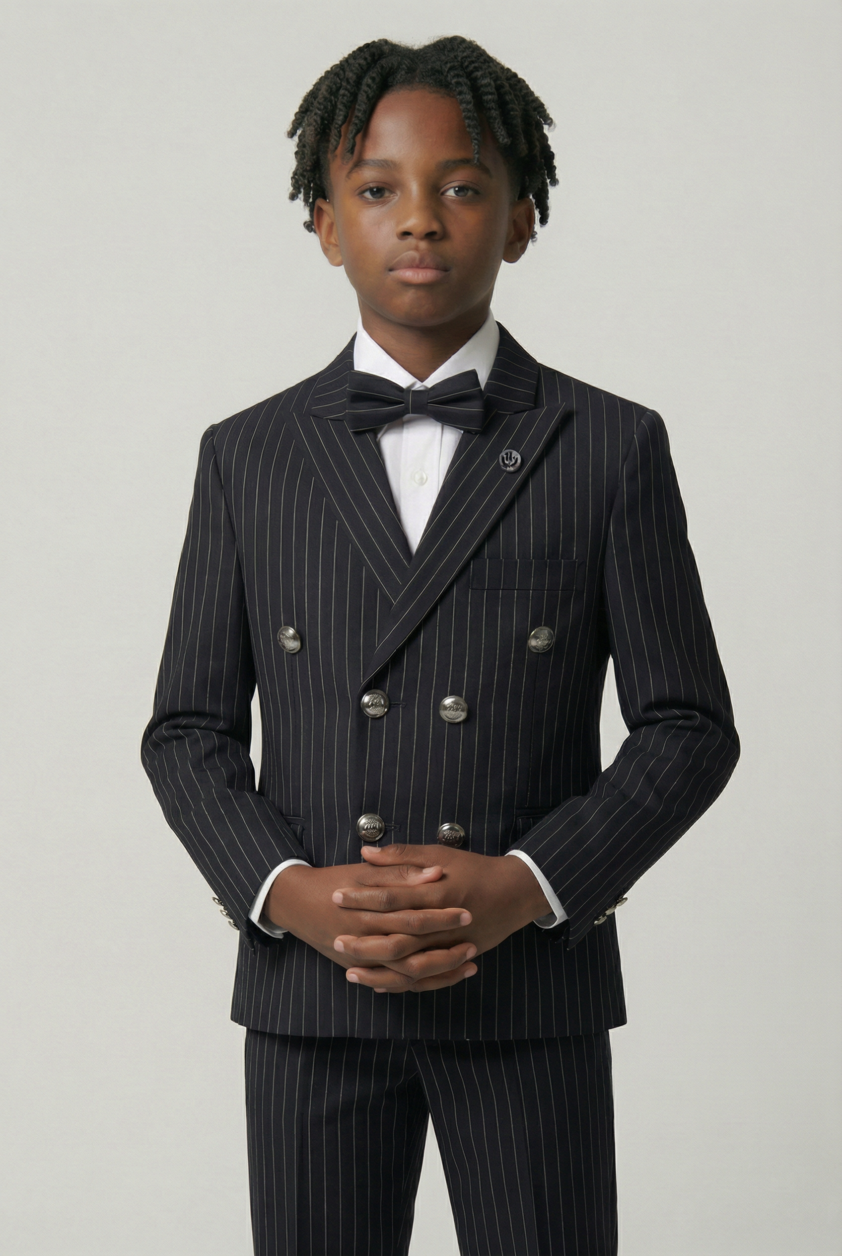 Boys Double-Breasted Pinstripe Suit - 3-Piece & 6-Piece Set - Black