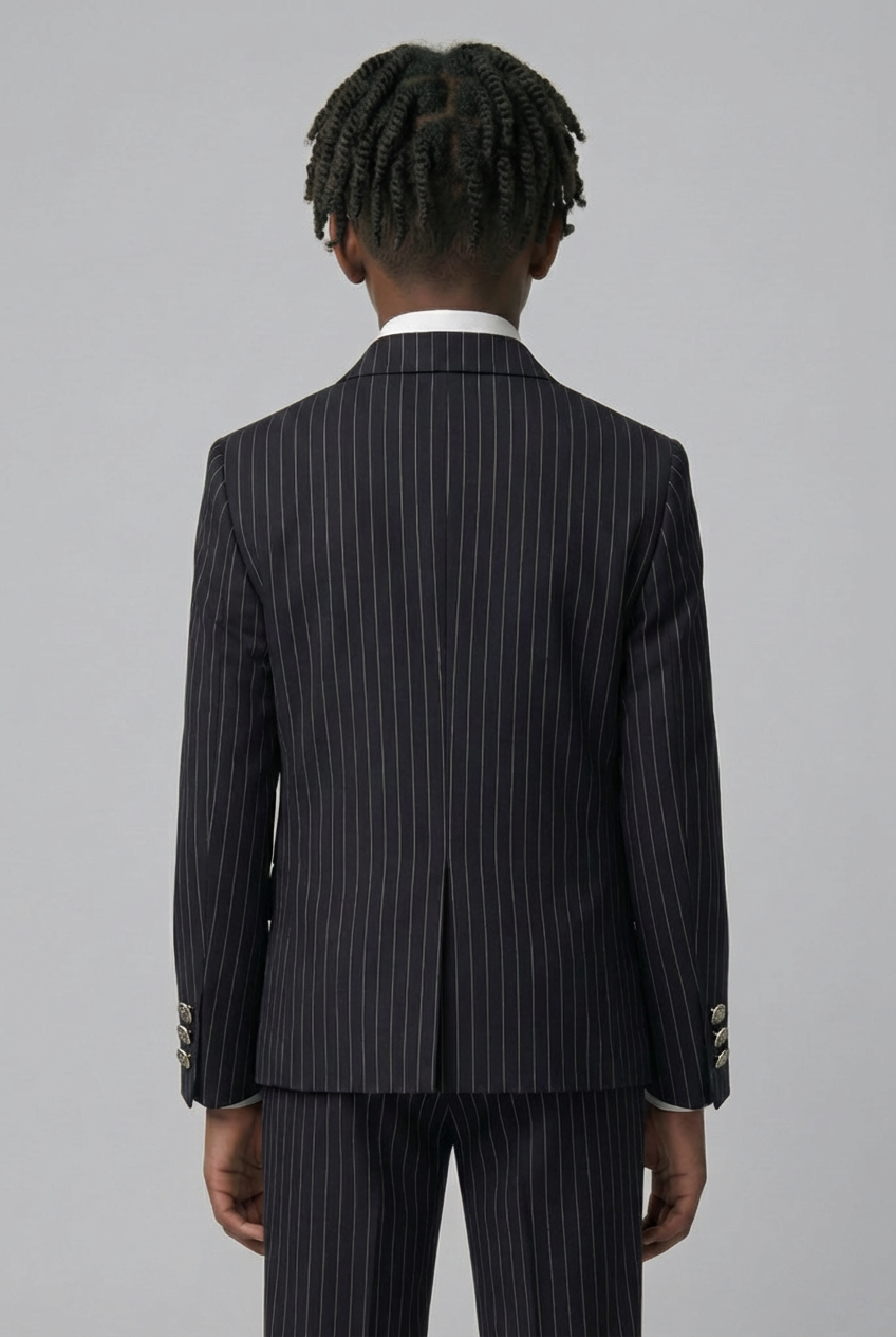 Boys Double-Breasted Pinstripe Suit - 3-Piece & 6-Piece Set - Black