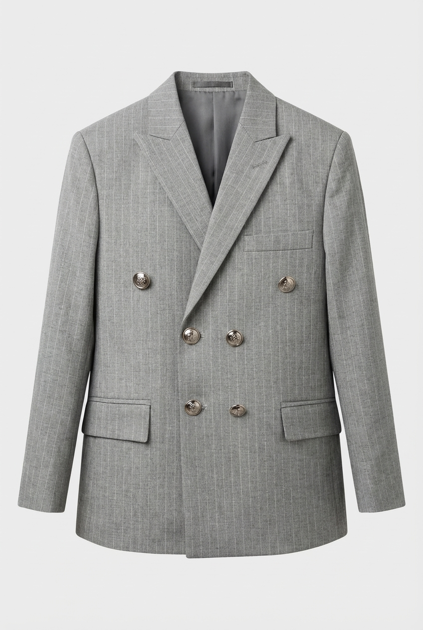 Boys Double-Breasted Pinstripe Suit - 3-Piece & 6-Piece Set - Grey