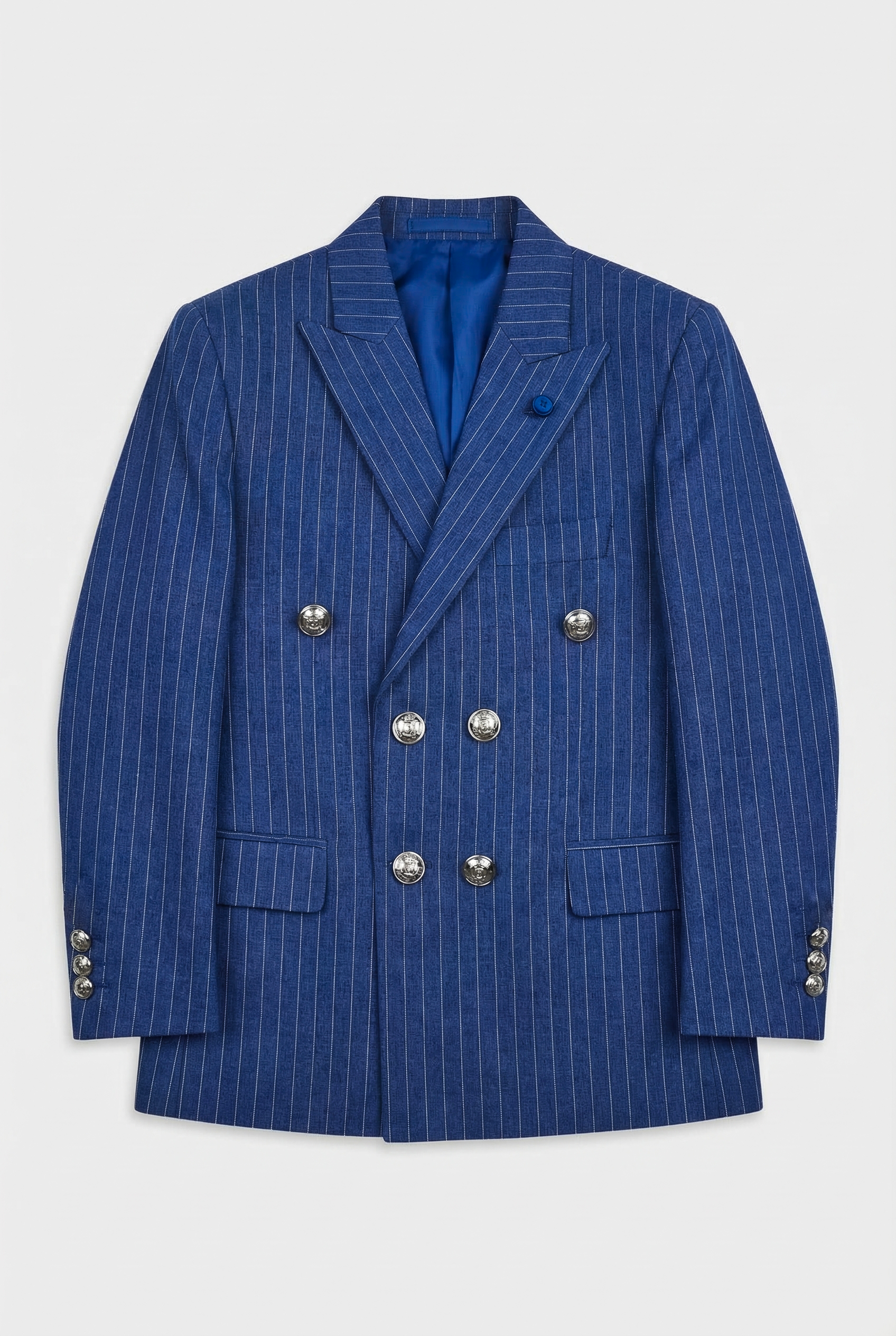Boys Double-Breasted Pinstripe Suit - 3-Piece & 6-Piece Set - Navy Blue