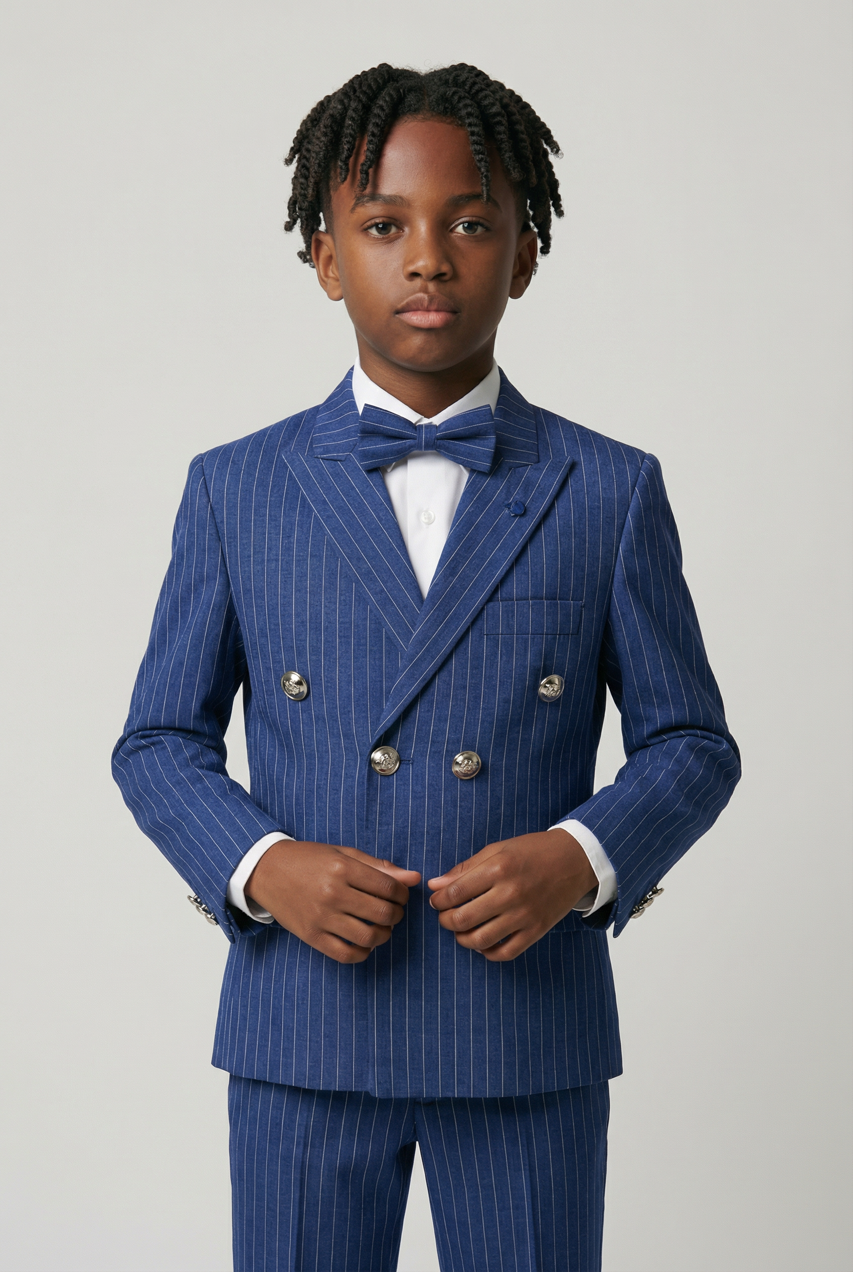 Boys Double-Breasted Pinstripe Suit - 3-Piece & 6-Piece Set - Navy Blue