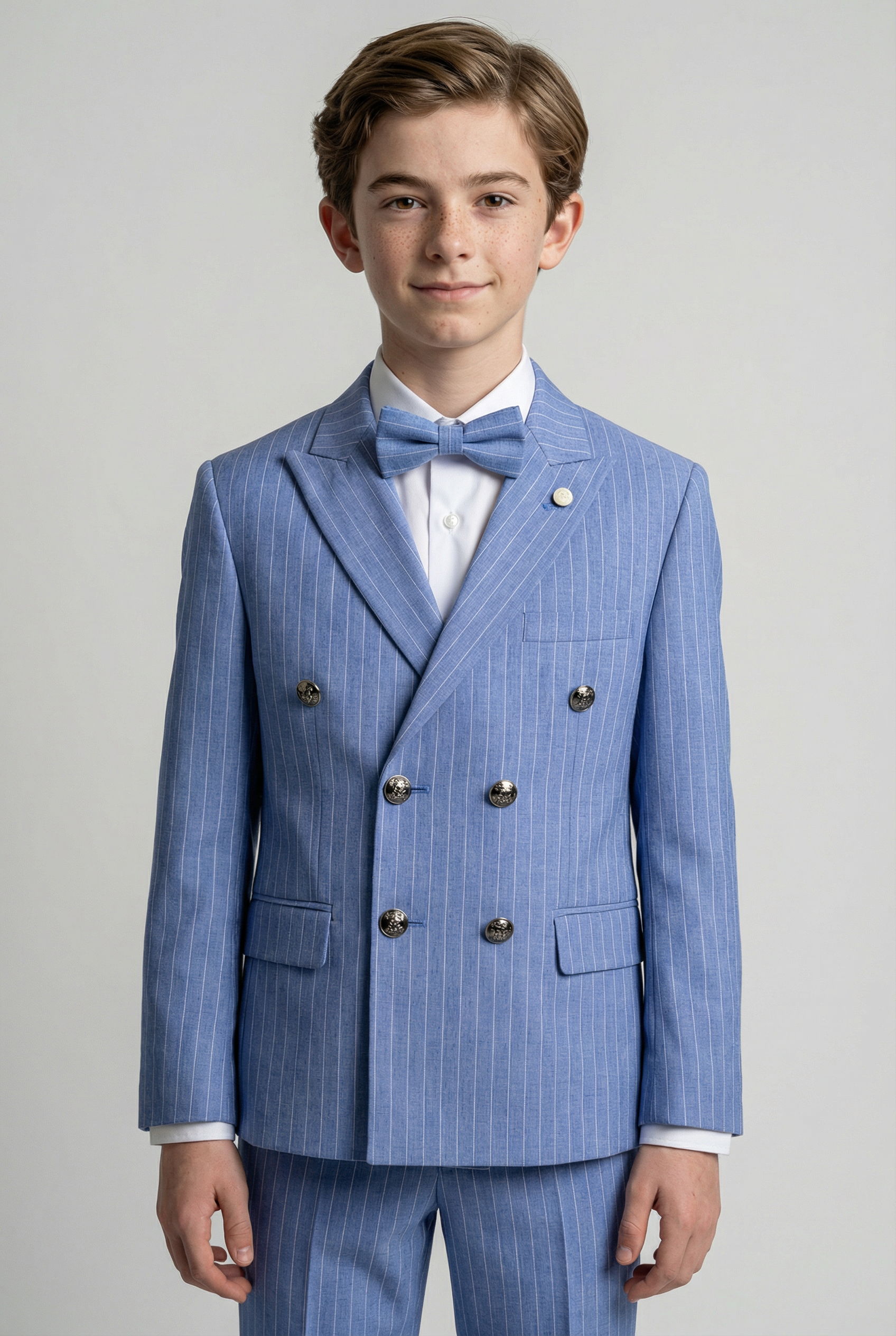 Boys Double-Breasted Pinstripe Suit - 3-Piece & 6-Piece Set - Sky Blue