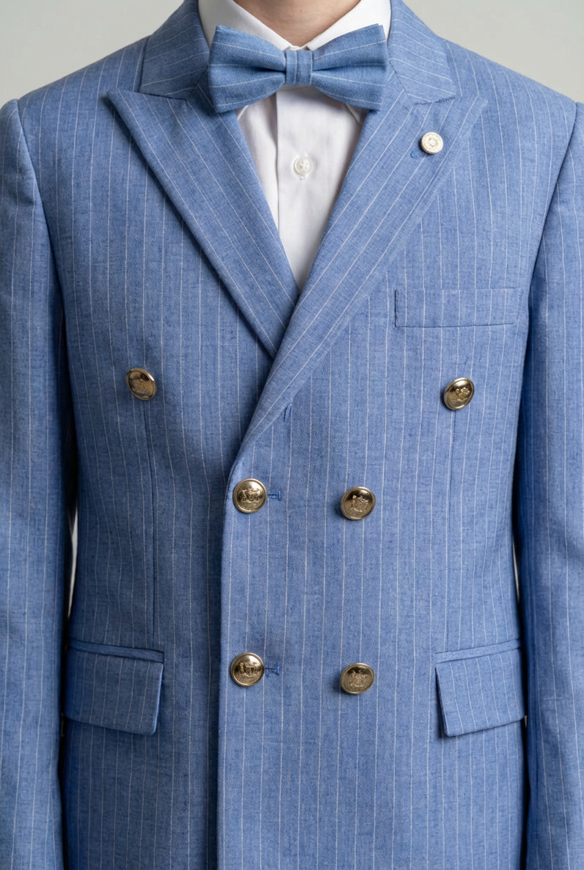 Boys Double-Breasted Pinstripe Suit - 3-Piece & 6-Piece Set - Sky Blue