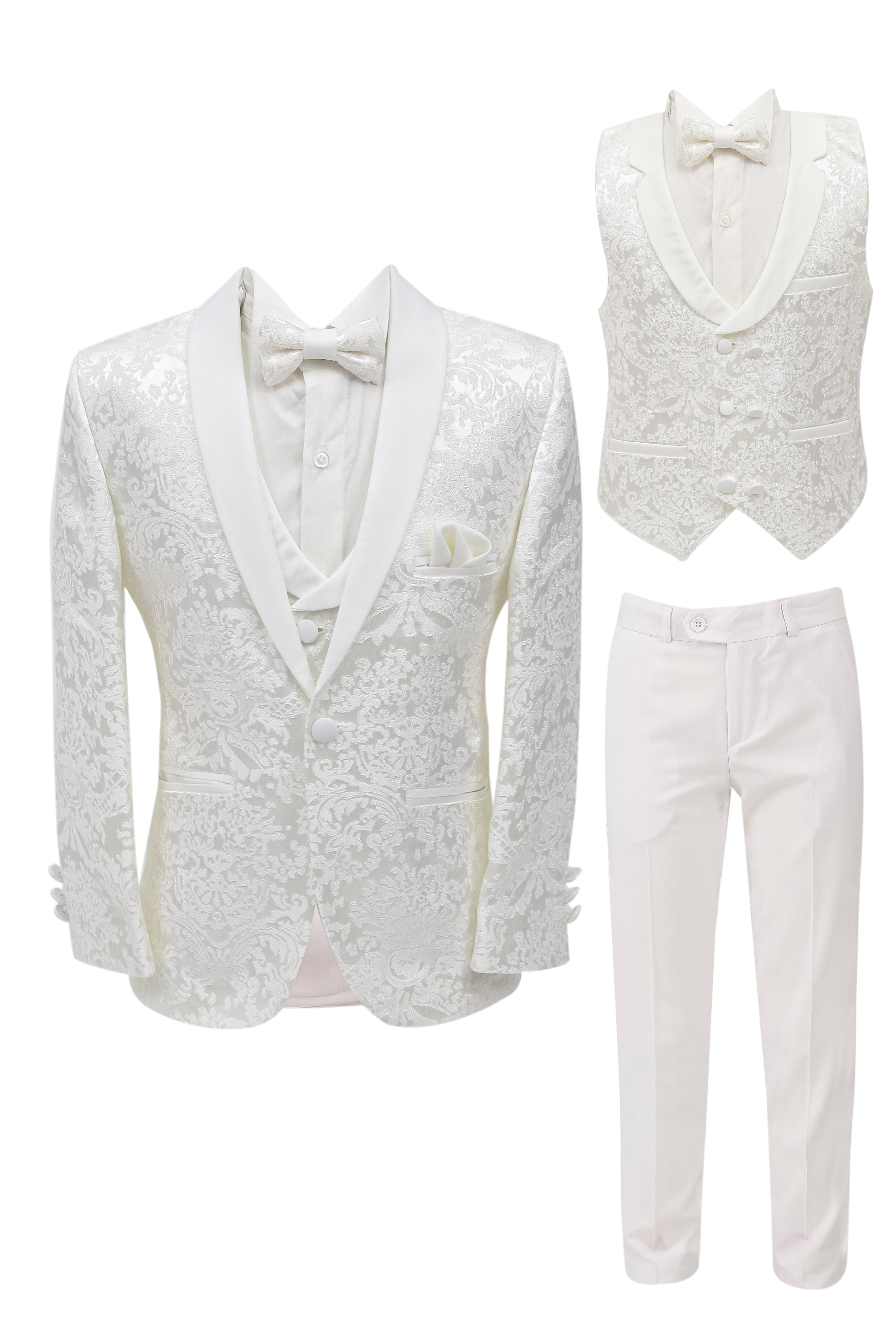 Boys Floral Embroidered Tuxedo Suit Set - Ecru Set Picture