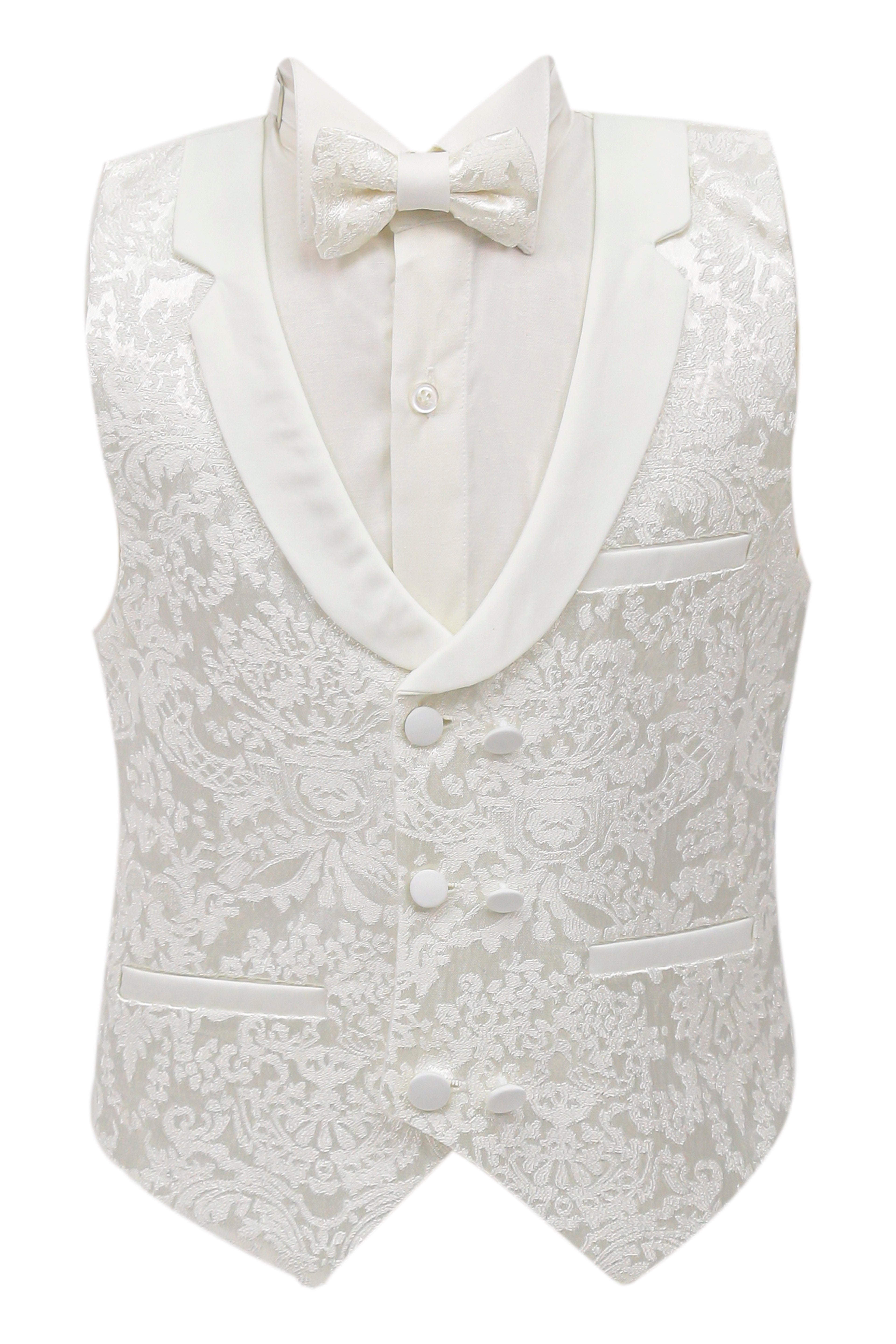 Boys Floral Embroidered Tuxedo Suit Set - Ecru Waistcoat Picture