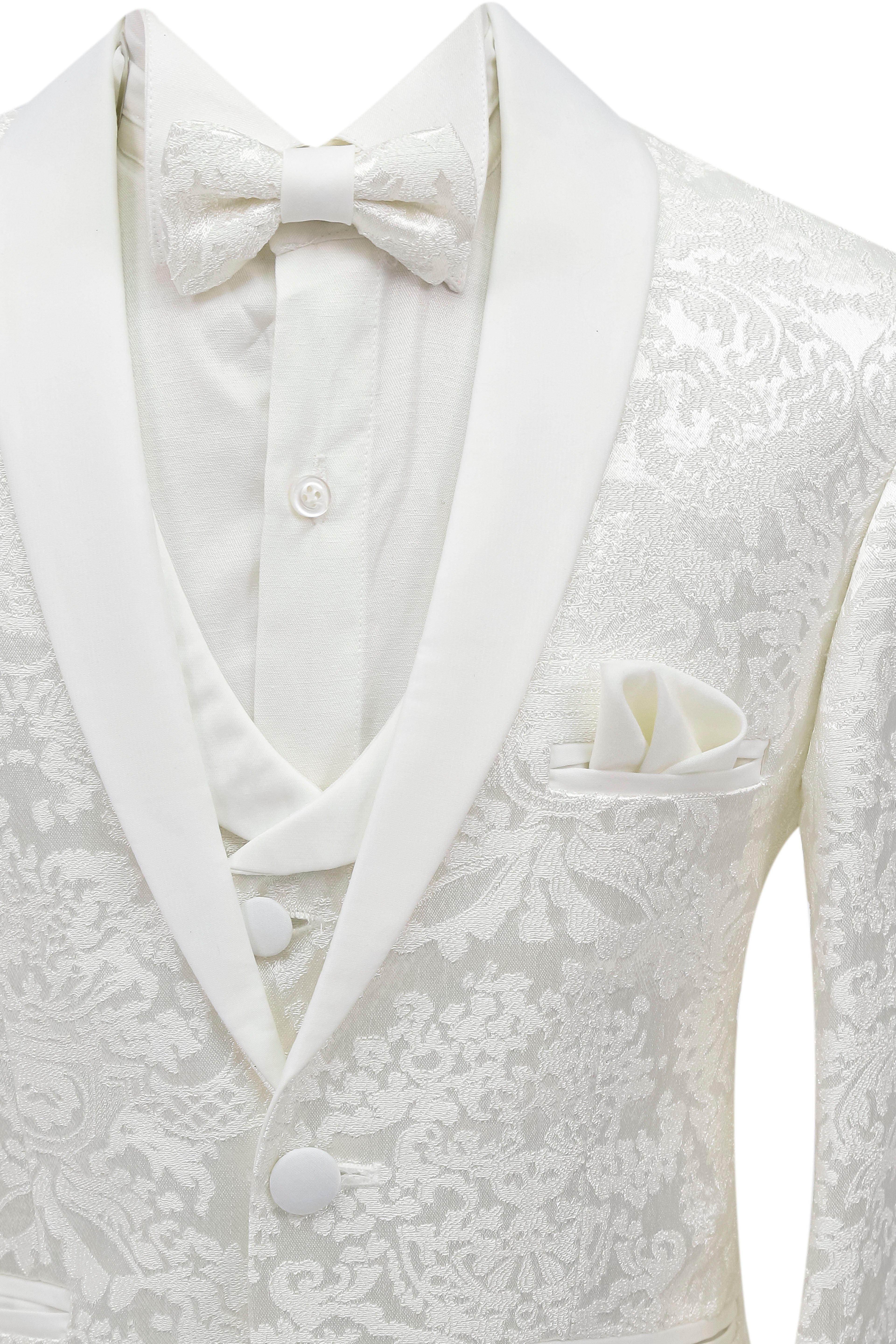 Boys Floral Embroidered Tuxedo Suit Set - Ecru Detail Picture