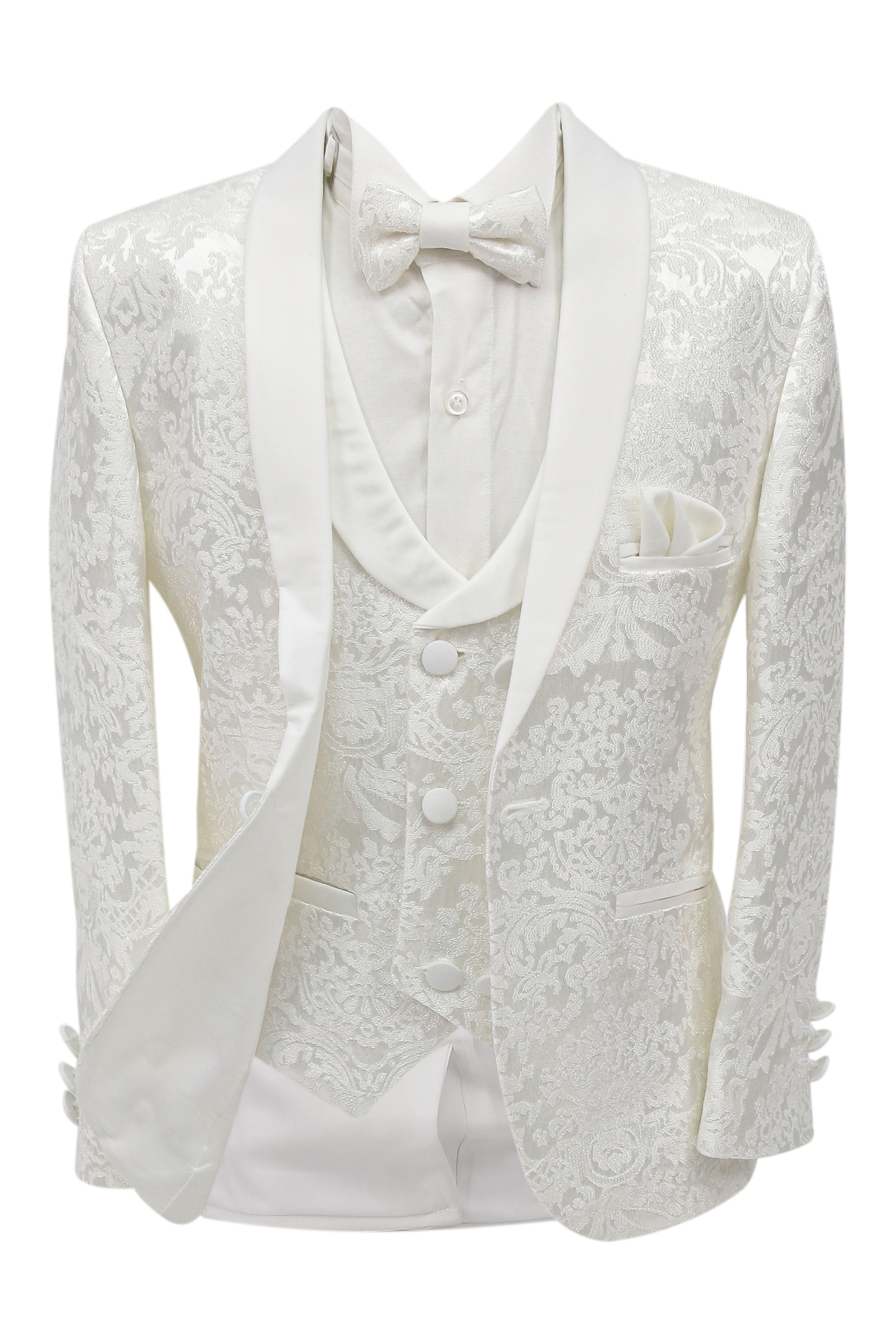 Boys Floral Embroidered Tuxedo Suit Set - Ecru Front Open Picture