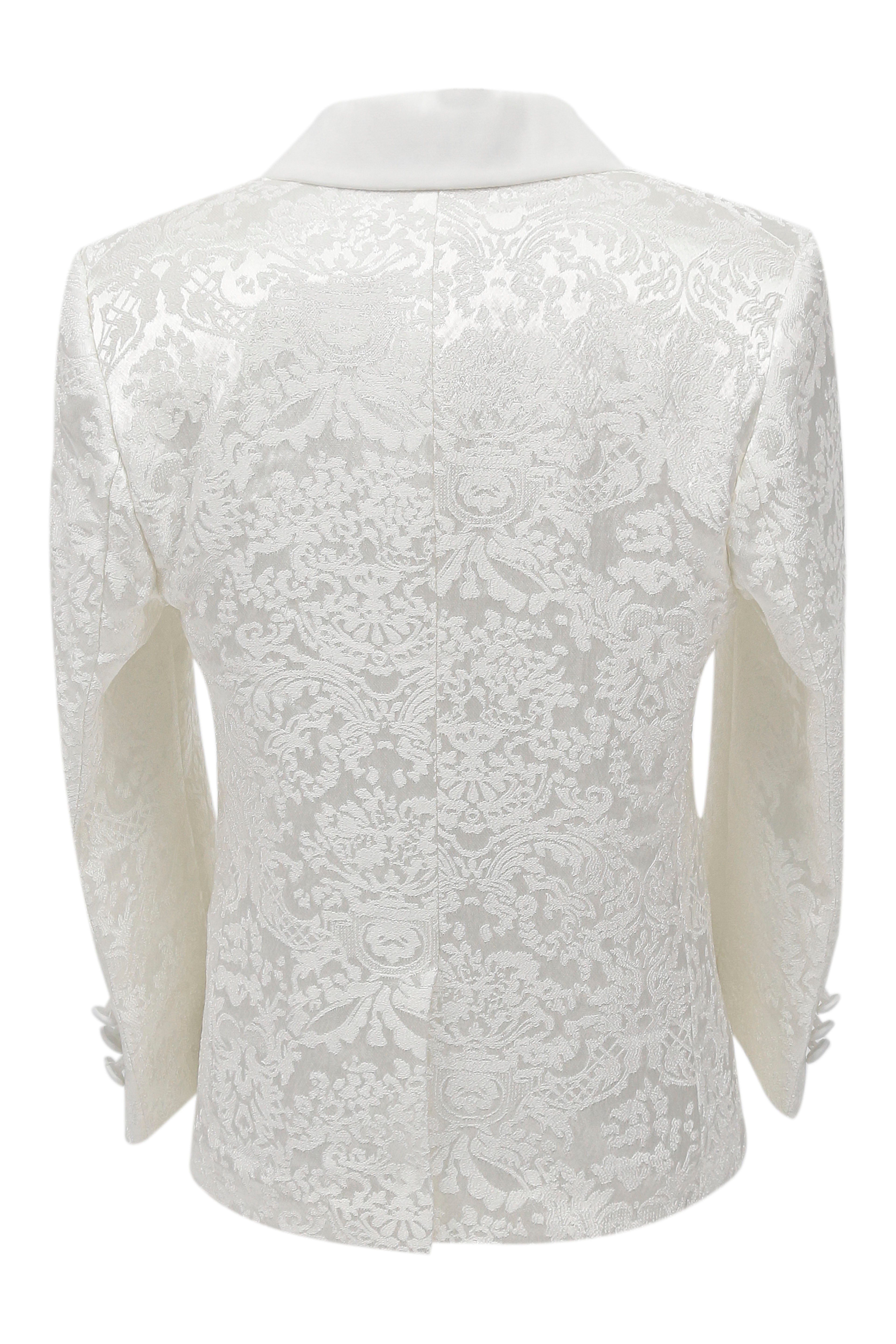 Boys Floral Embroidered Tuxedo Suit Set - Ecru Back Picture