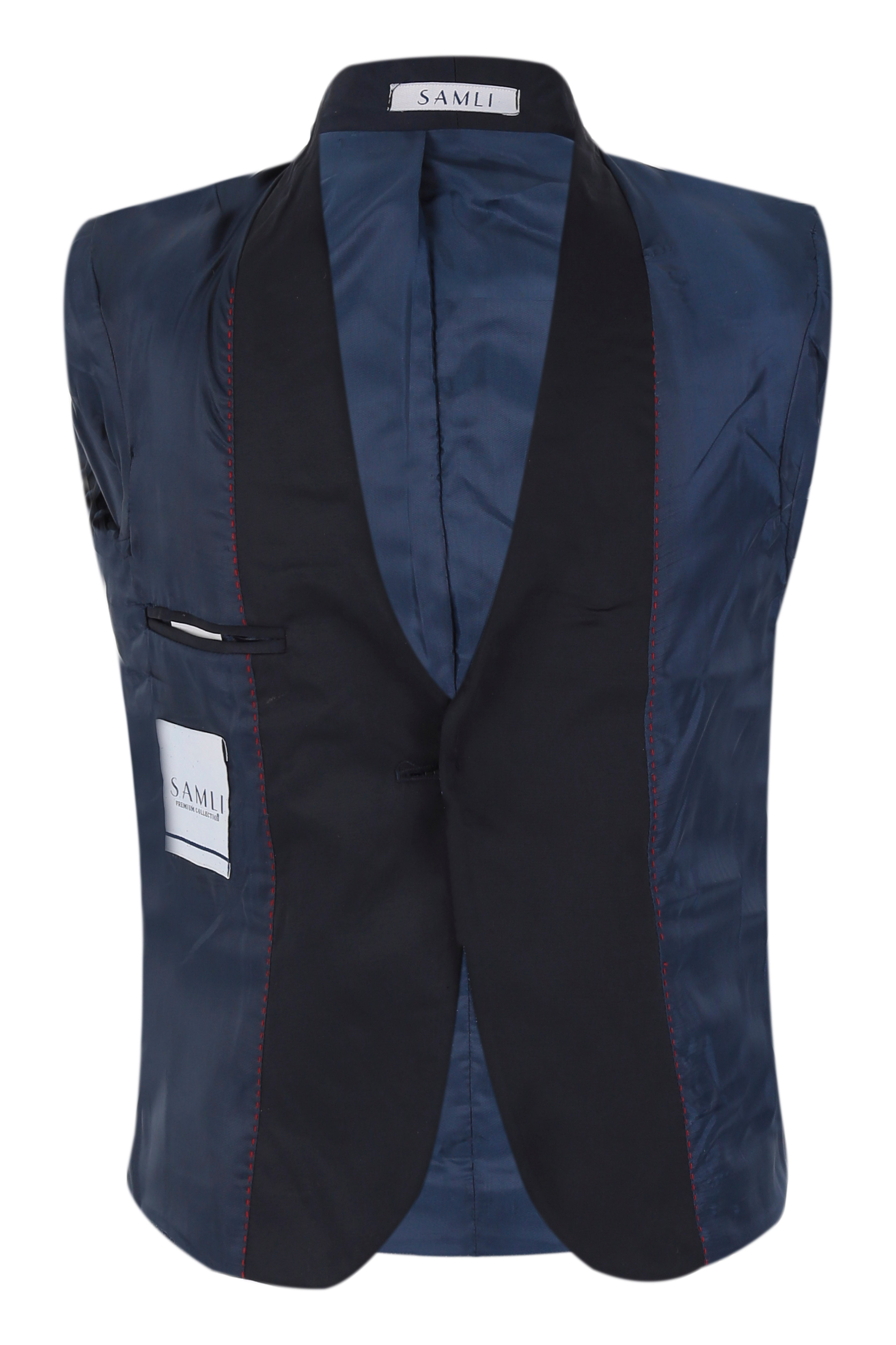 Boys Floral Embroidered Tuxedo Suit Set - Navy Blue Linning Picture