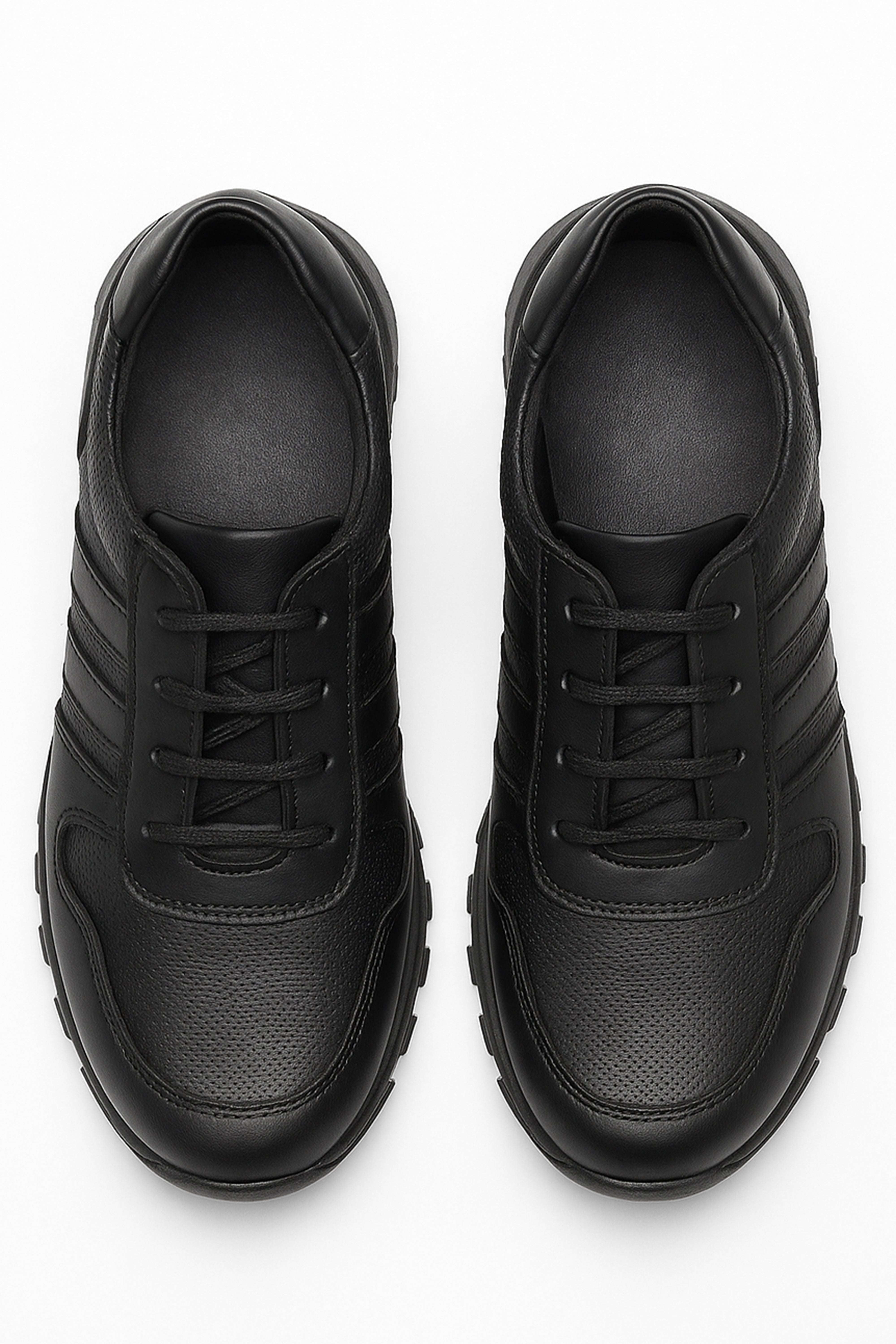 Boys Genuine Leather Casual Sneaker Shoes - Black Front Picture