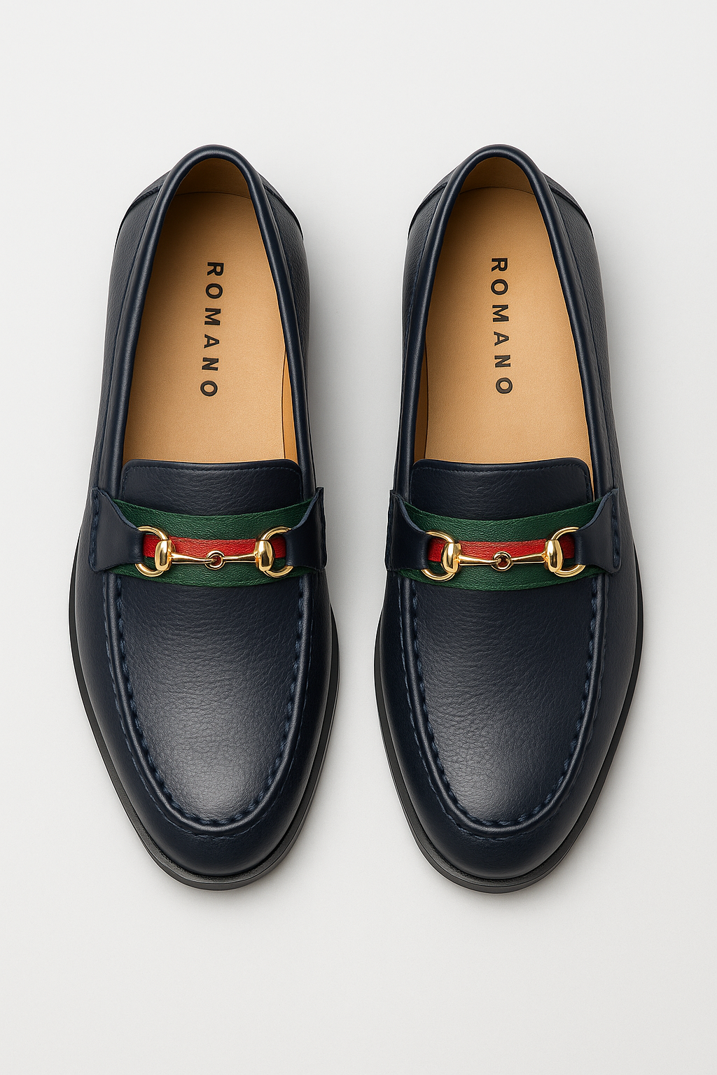 Boys Gold Horsebit Loafer Shoes - Navy Front Picture