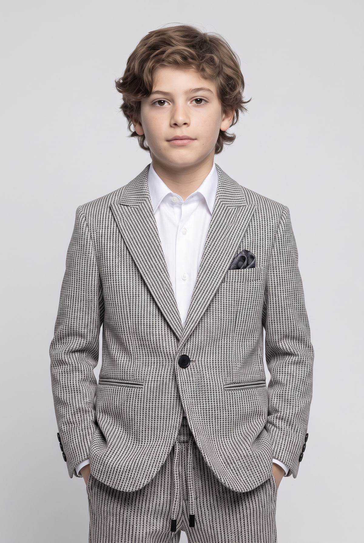 Boys Grey 2-Piece Mini Tweed Houndstooth Suit - ORME