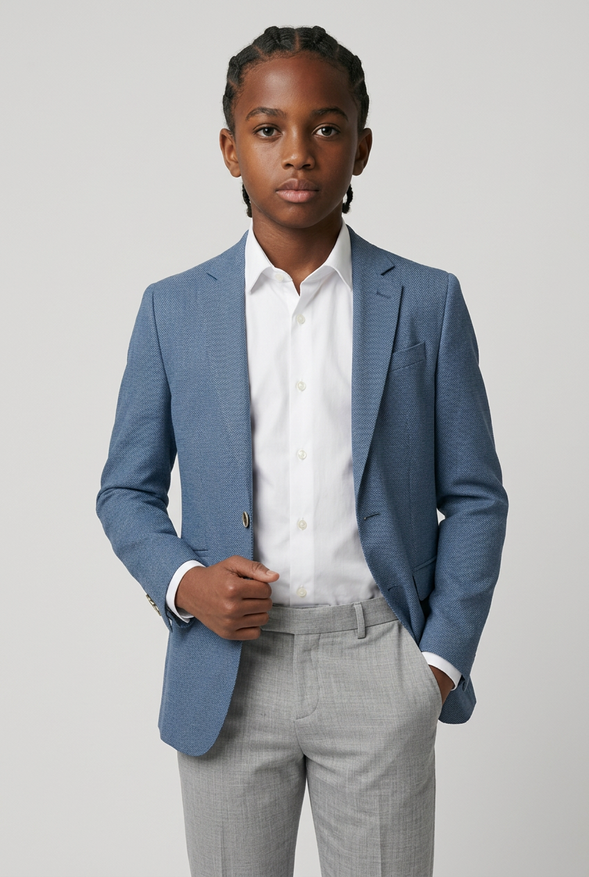 Boys Herringbone Twill Blazer - Kovan - Sky Blue